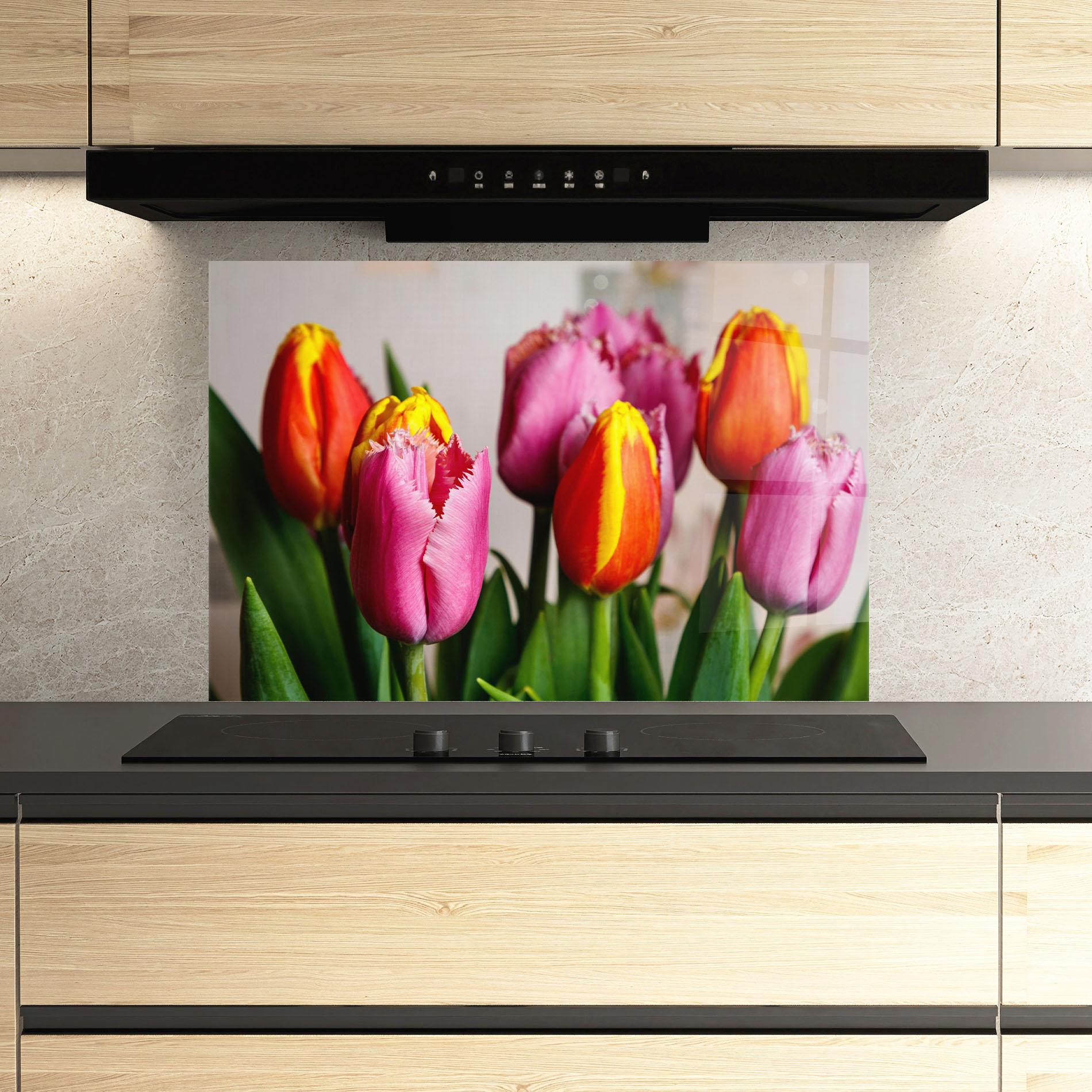 Konyhai üveg hátfal Pink Orange Tulips mockup 3