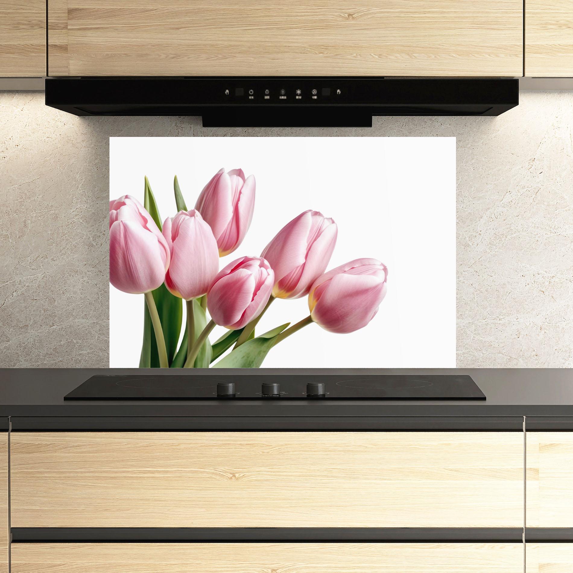 Konyhai üveg hátfal Pink Tulips mockup 3