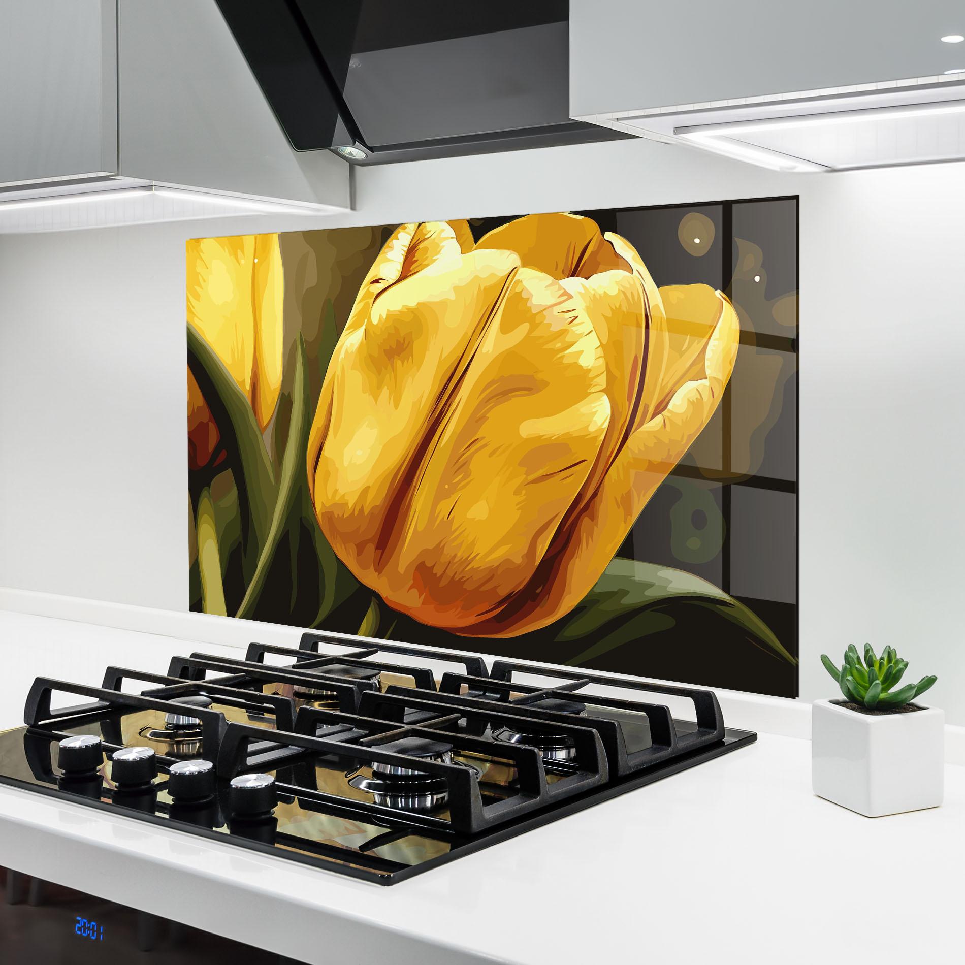 Konyhai üveg hátfal Big Yellow Tulip mockup 6