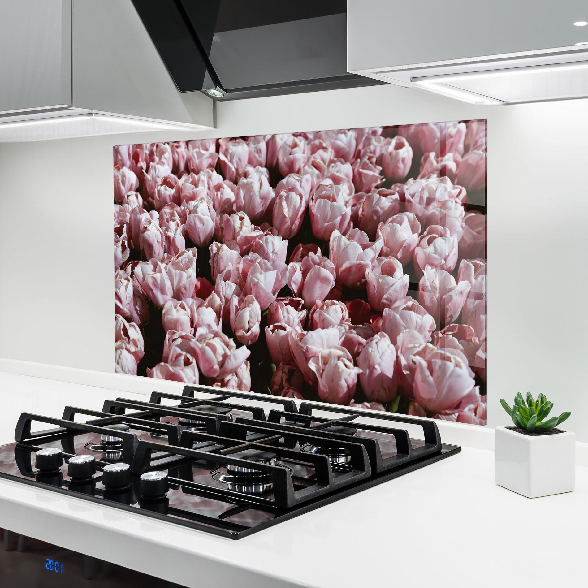 Konyhai üveg hátfal Pastel Pink Tulips Wall mockup 6