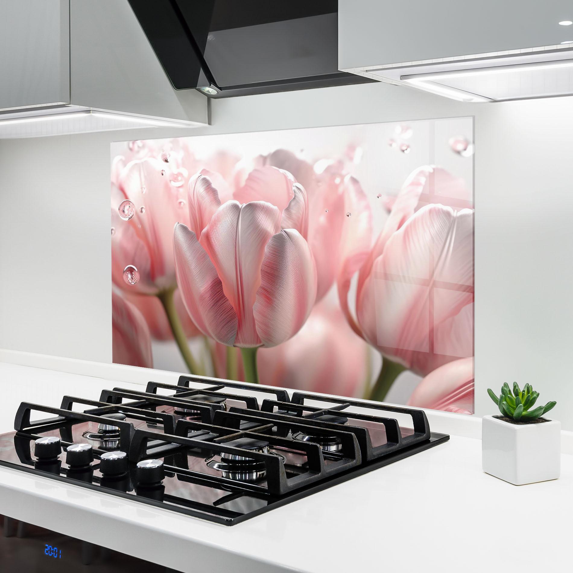 Konyhai üveg hátfal Pink Pretty Tulips mockup 6