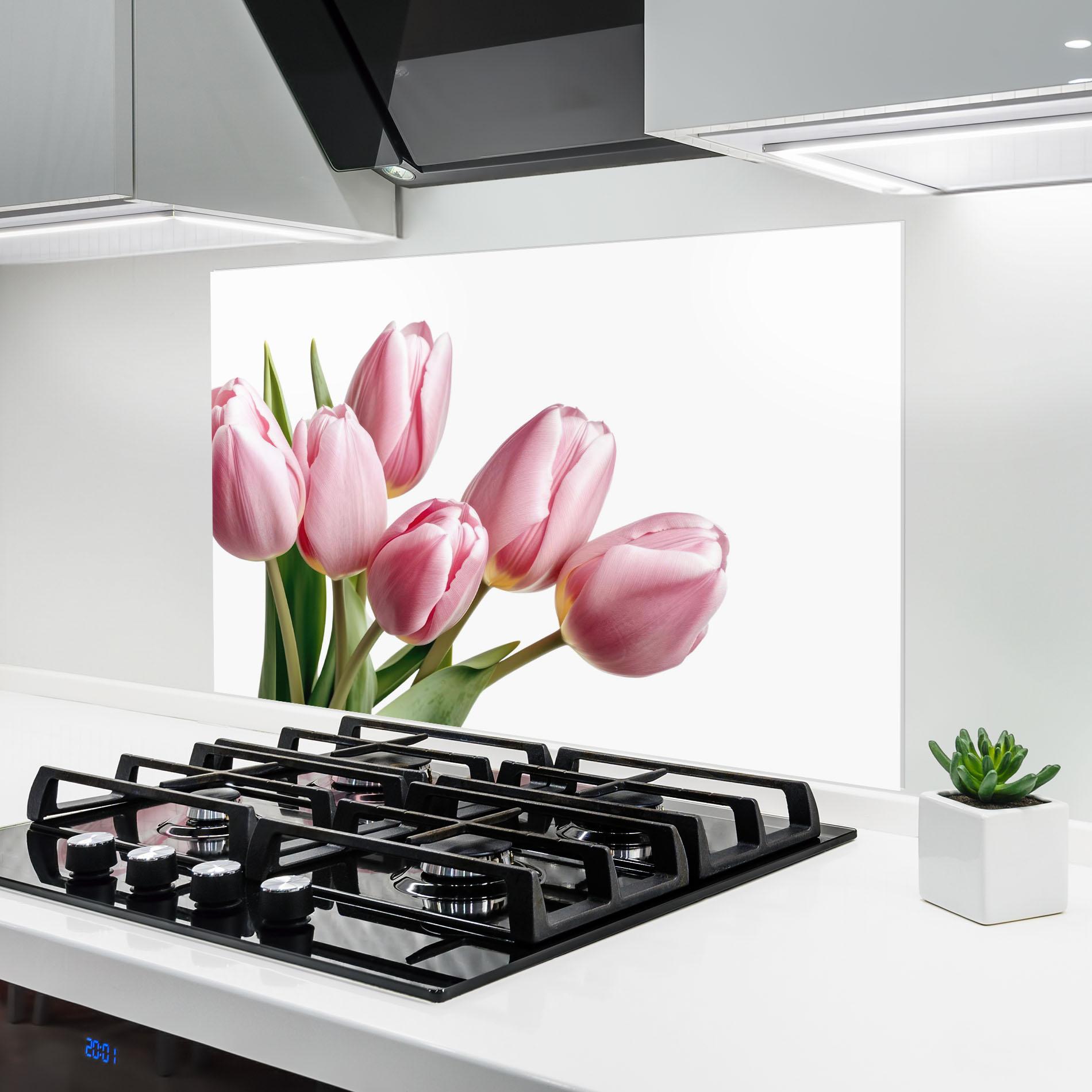 Konyhai üveg hátfal Pink Tulips mockup 6