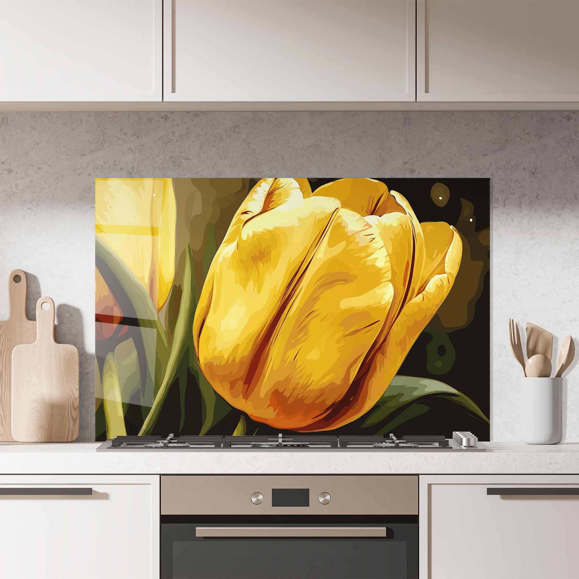 Konyhai üveg hátfal Big Yellow Tulip mockup 7