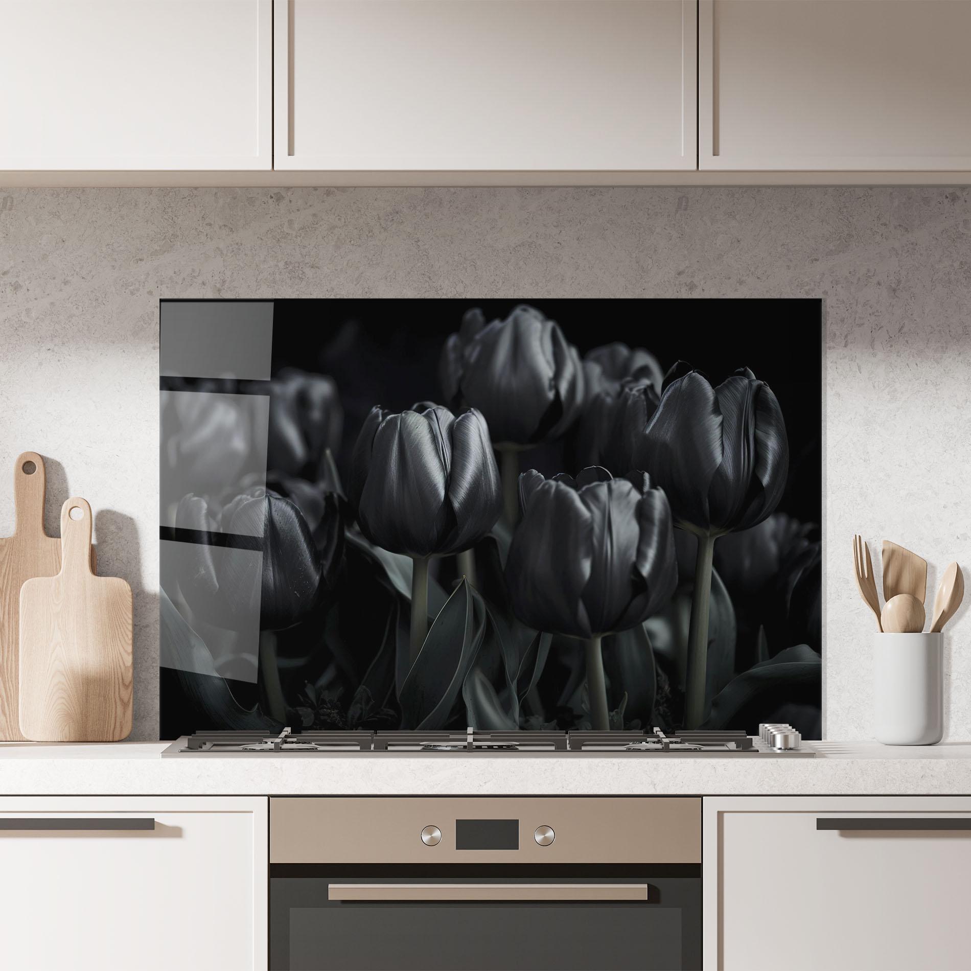 Konyhai üveg hátfal Black Tulips mockup 7