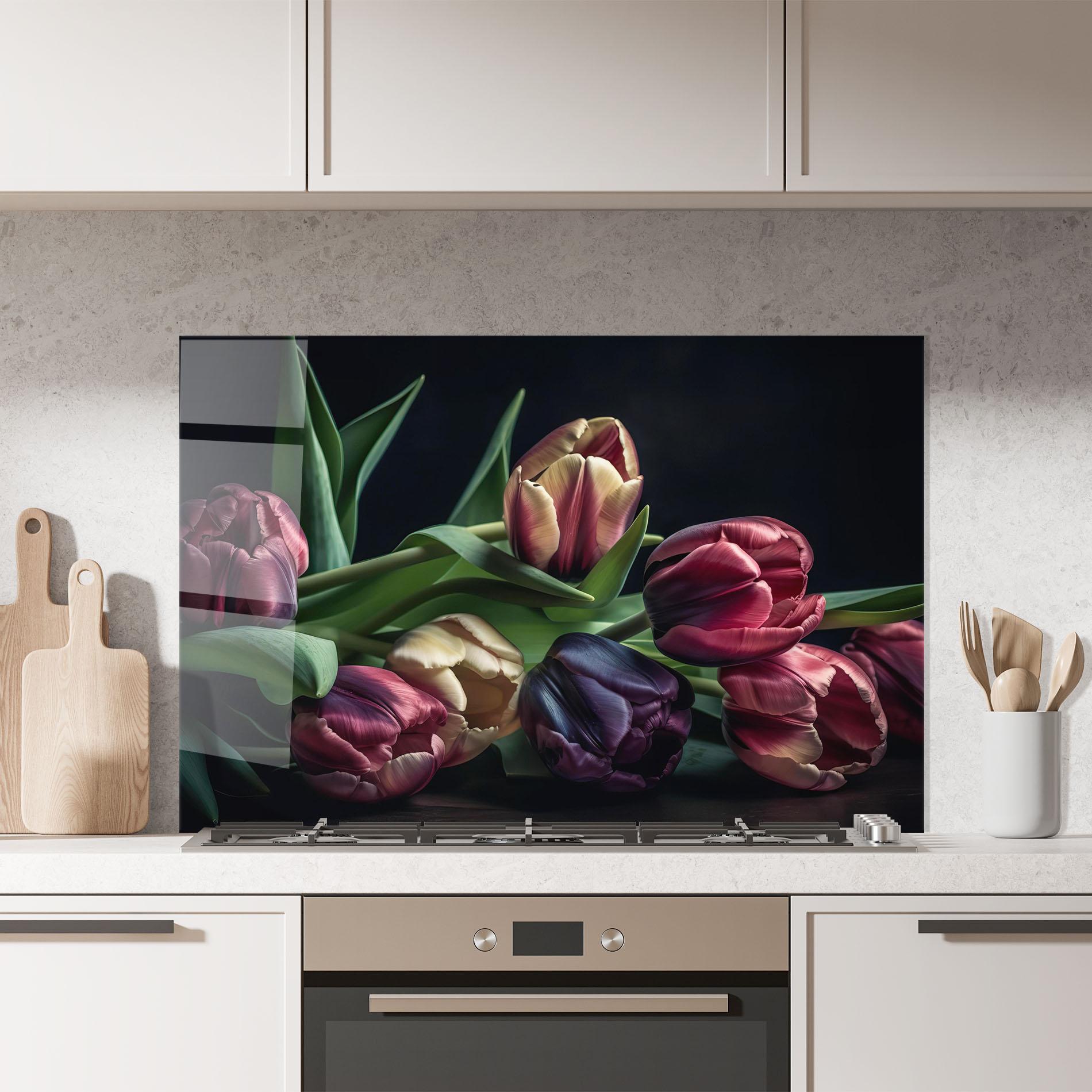 Konyhai üveg hátfal Dark Purple Tulip mockup 7