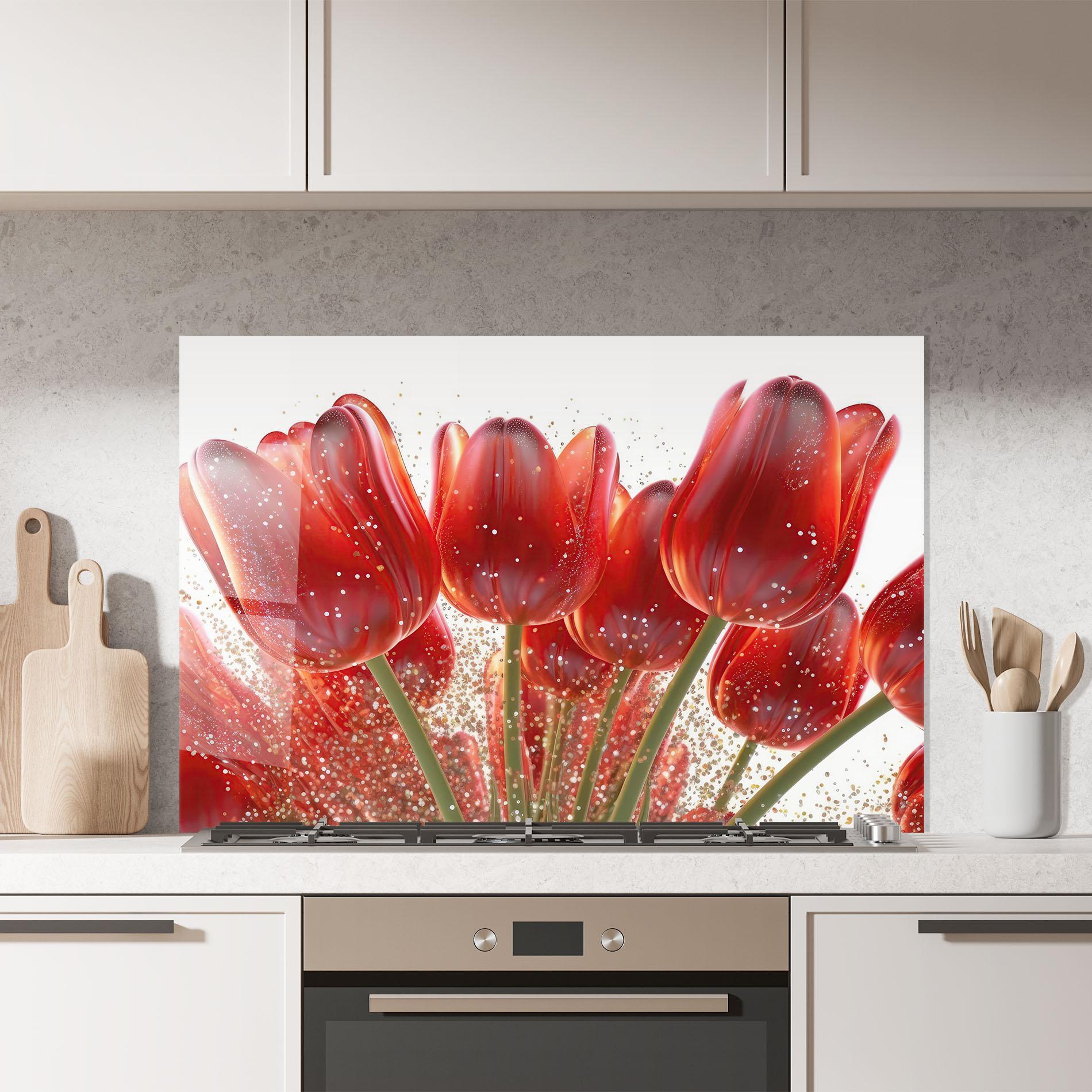 Konyhai üveg hátfal Glitter Red Tulips mockup 7