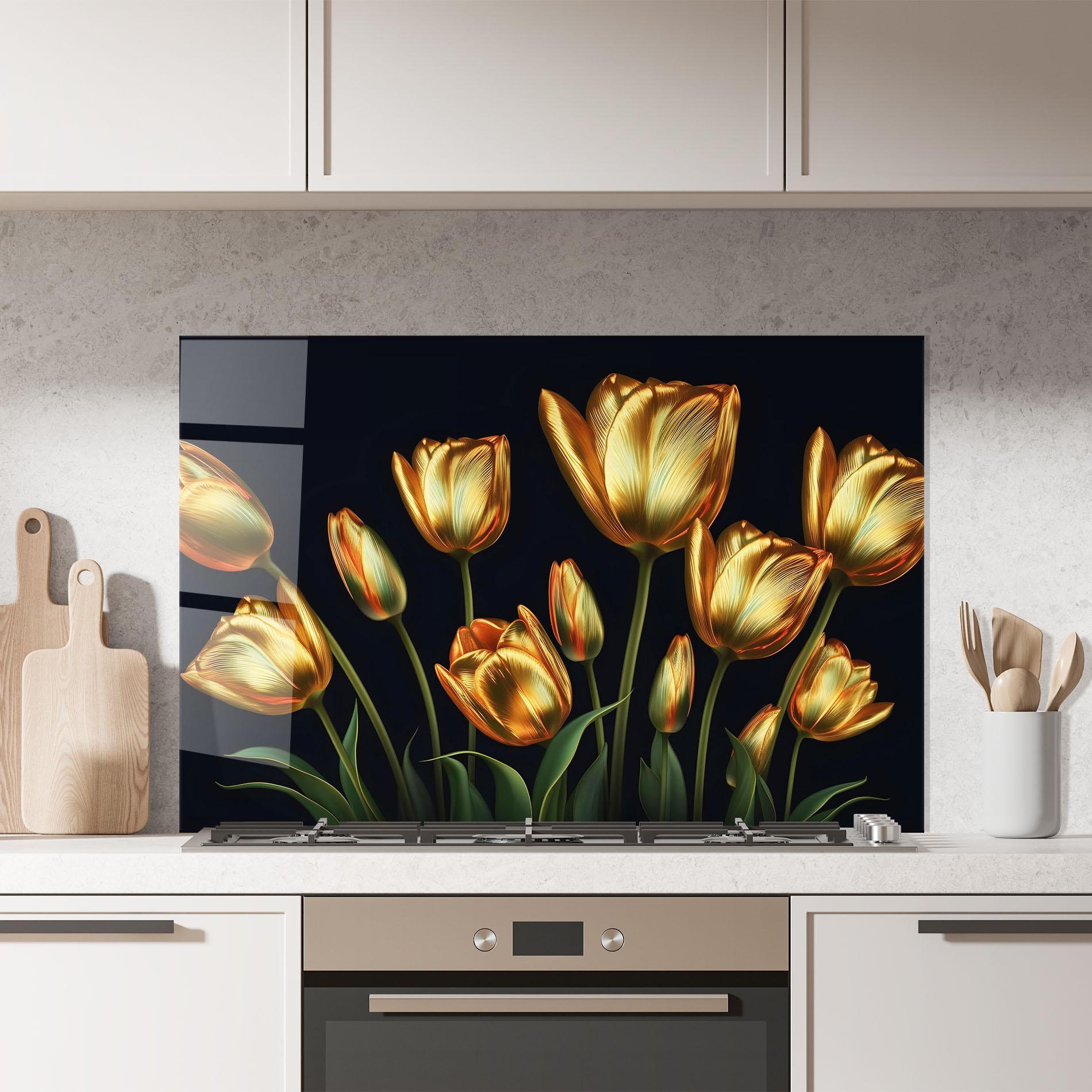 Konyhai üveg hátfal Gold Pretty Tulips mockup 7