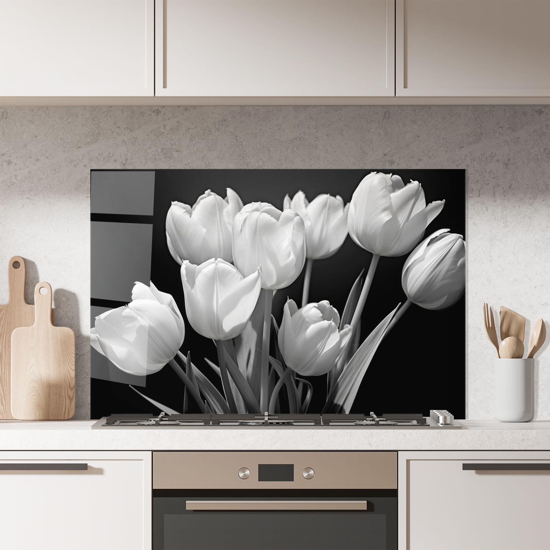 Konyhai üveg hátfal Light Grey Tulips mockup 7
