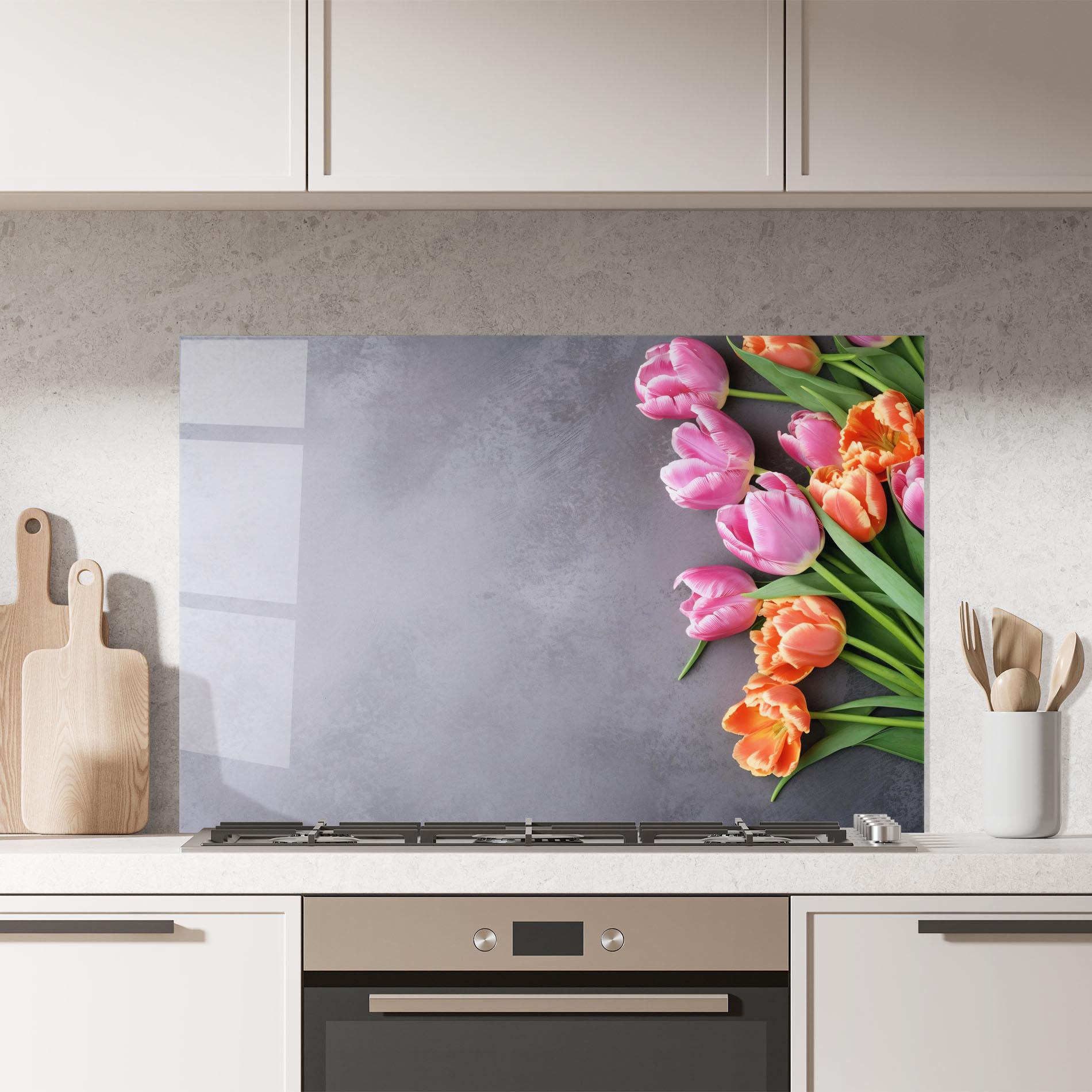 Konyhai üveg hátfal Light Orange Pink Tulips mockup 7