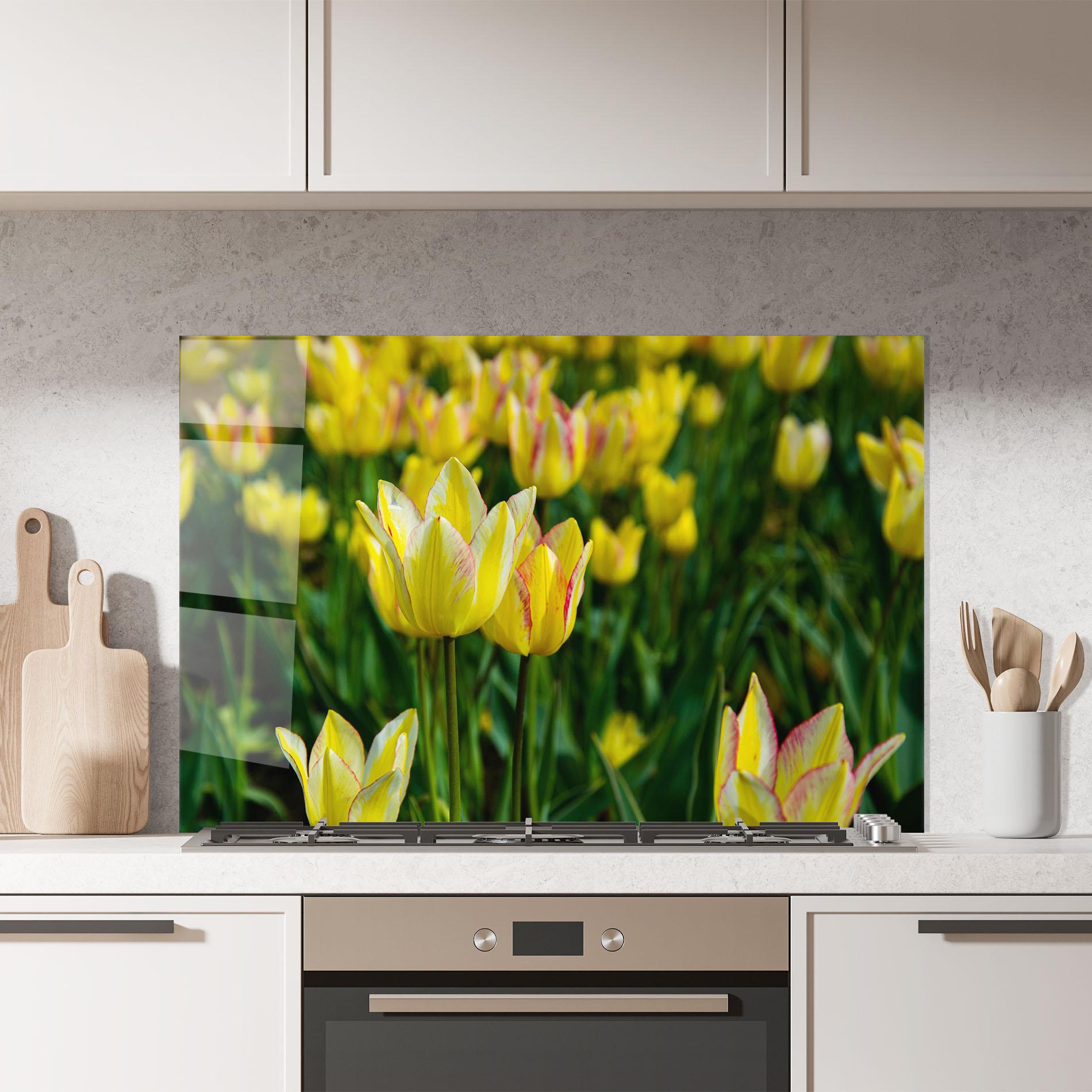 Konyhai üveg hátfal Light Yellow Tulips mockup 7