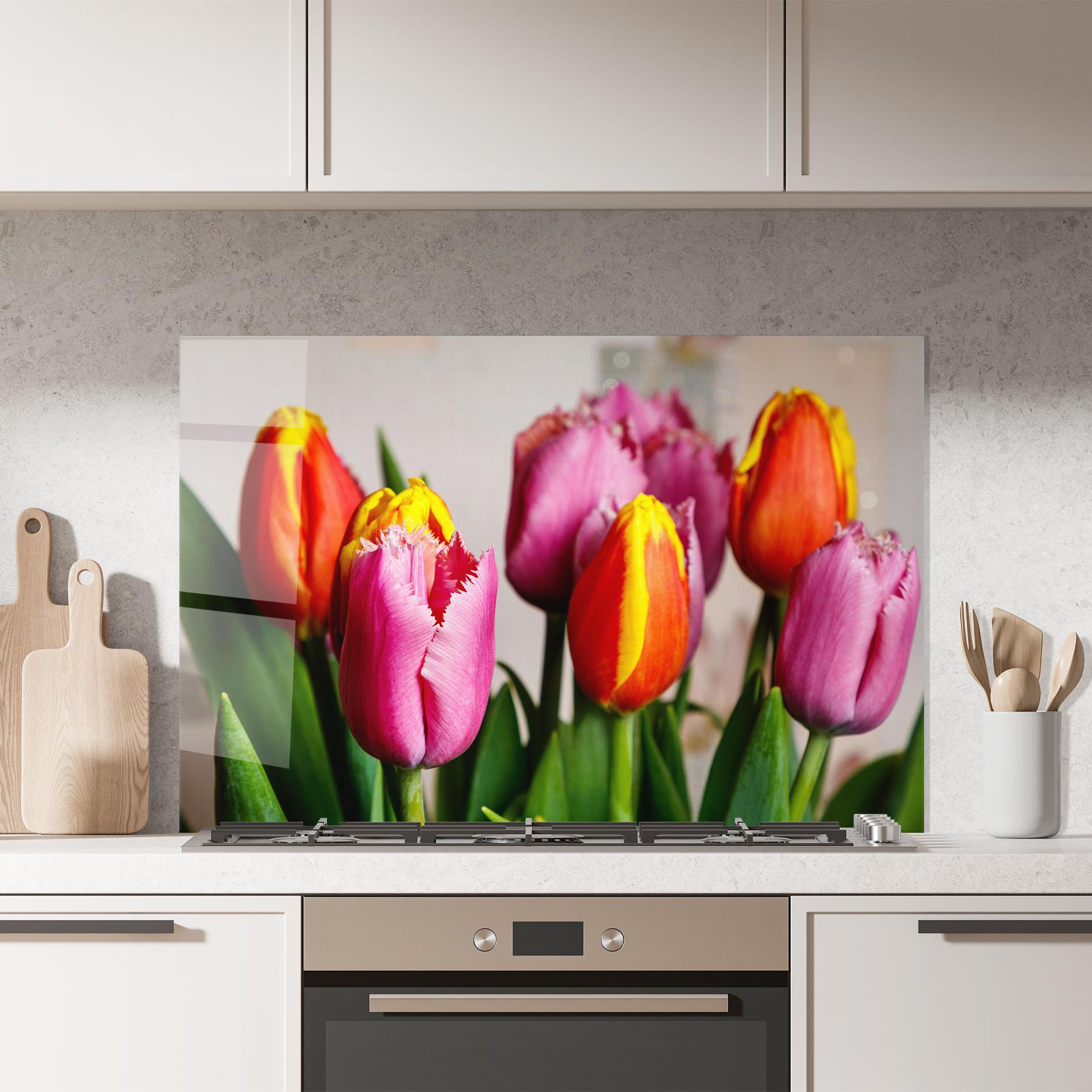 Konyhai üveg hátfal Pink Orange Tulips mockup 7