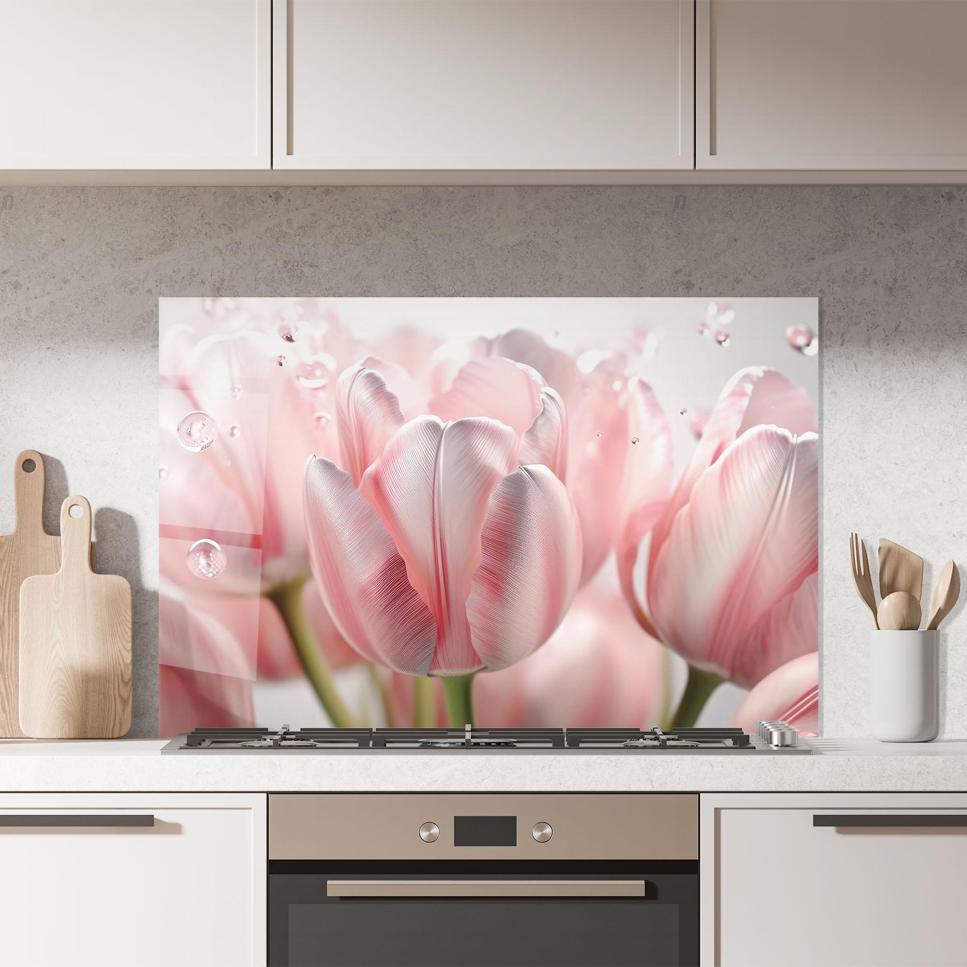 Konyhai üveg hátfal Pink Pretty Tulips mockup 7