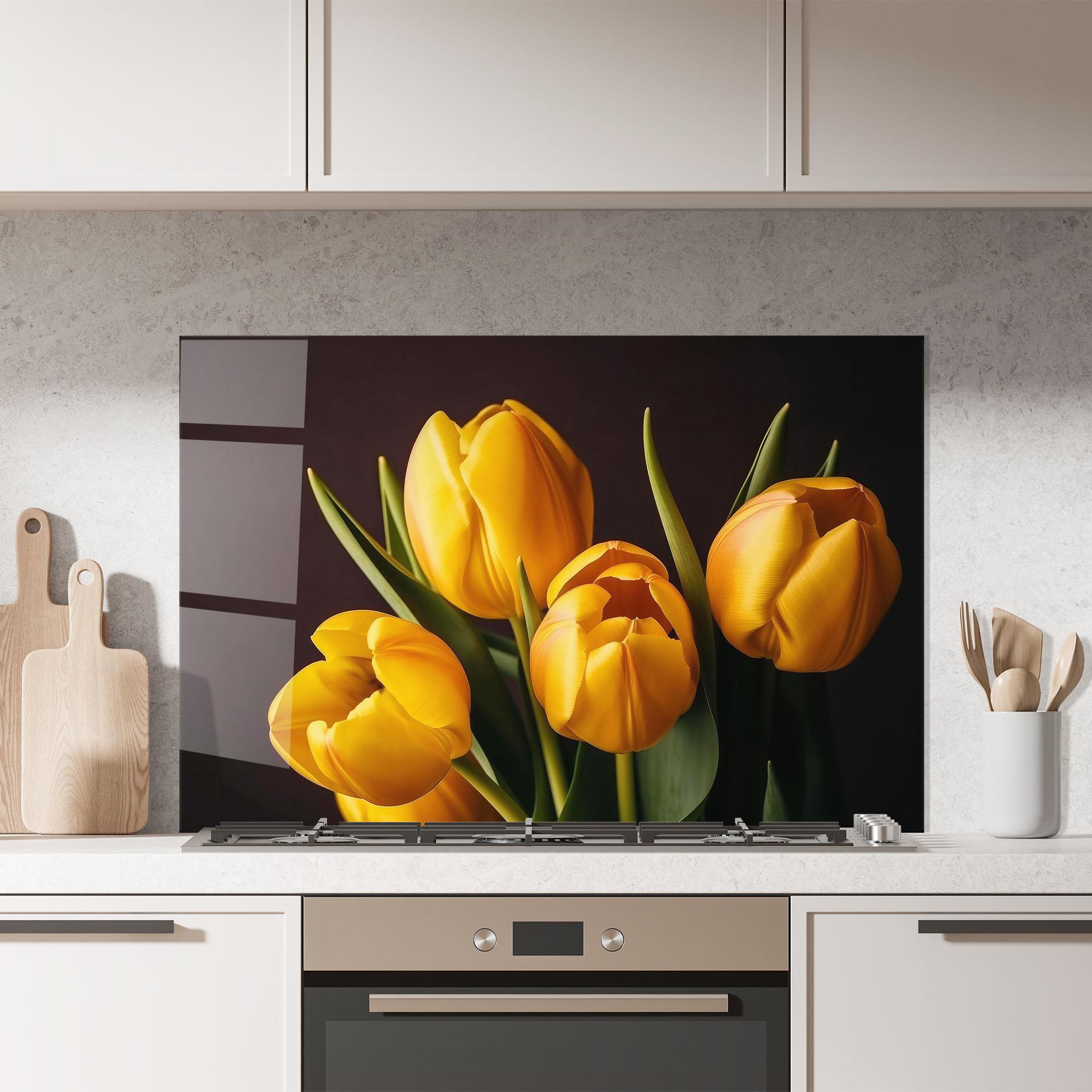 Konyhai üveg hátfal Strong Yellow Tulips mockup 7
