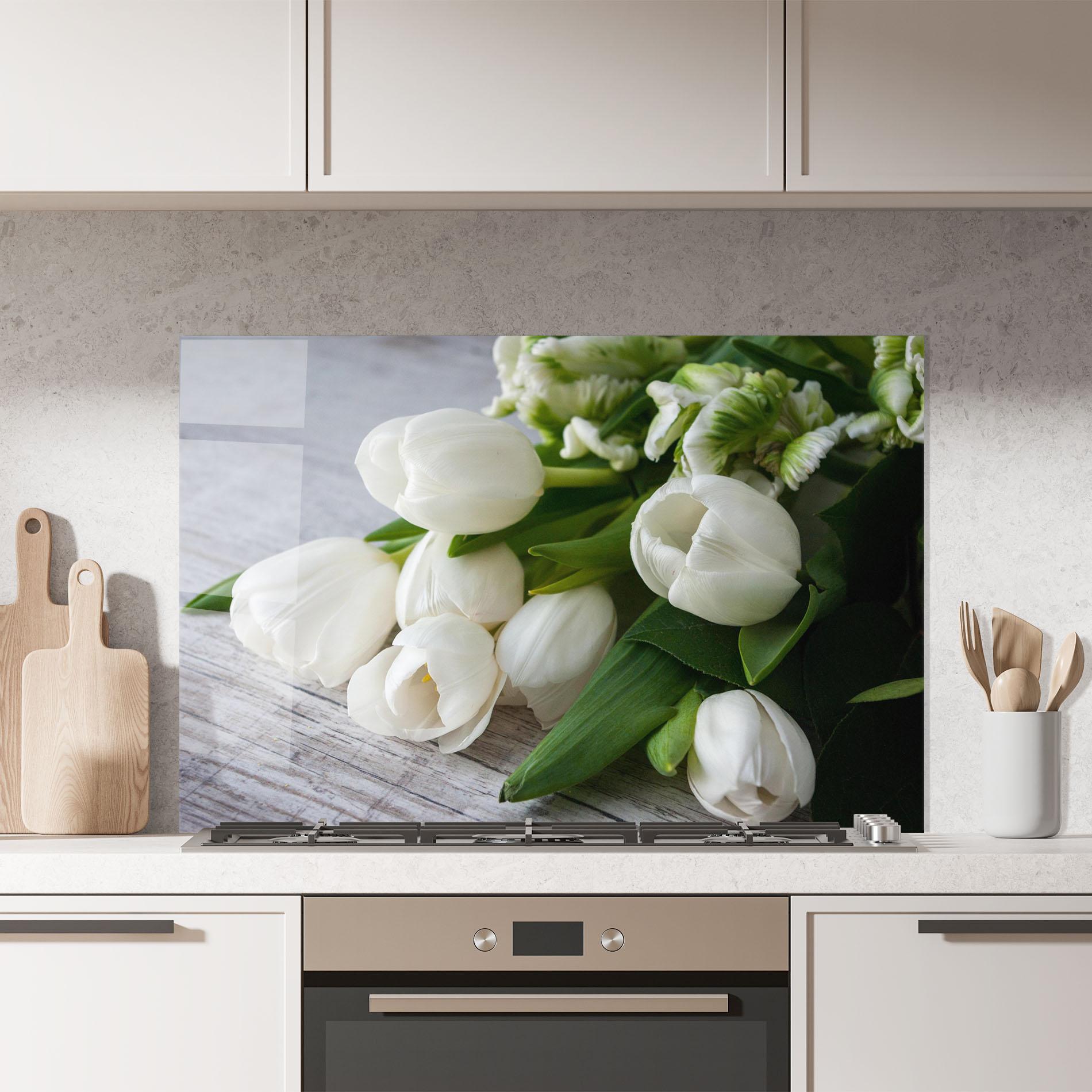 Konyhai üveg hátfal White Tulips Bouquet mockup 7