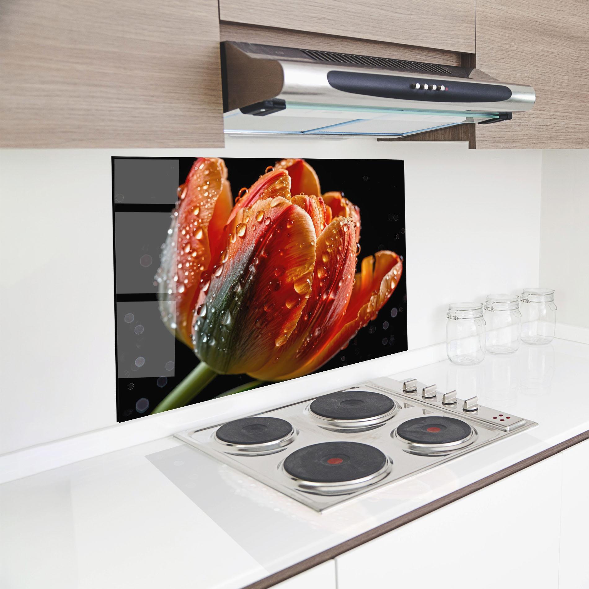 Konyhai üveg hátfal Big Wet Orange Tulip mockup 8