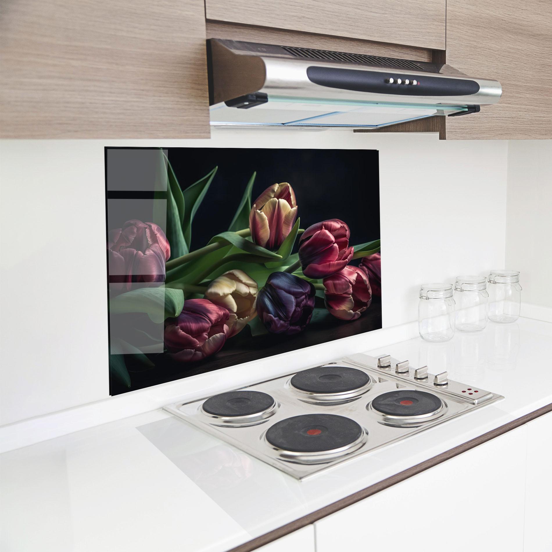 Konyhai üveg hátfal Dark Purple Tulip mockup 8