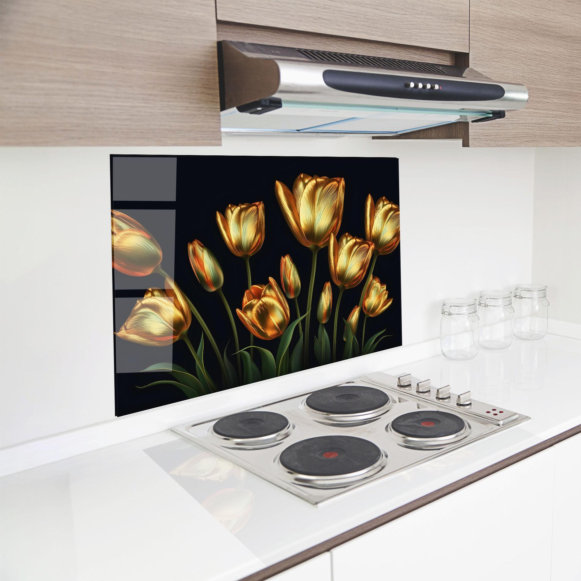 Konyhai üveg hátfal Gold Pretty Tulips mockup 8