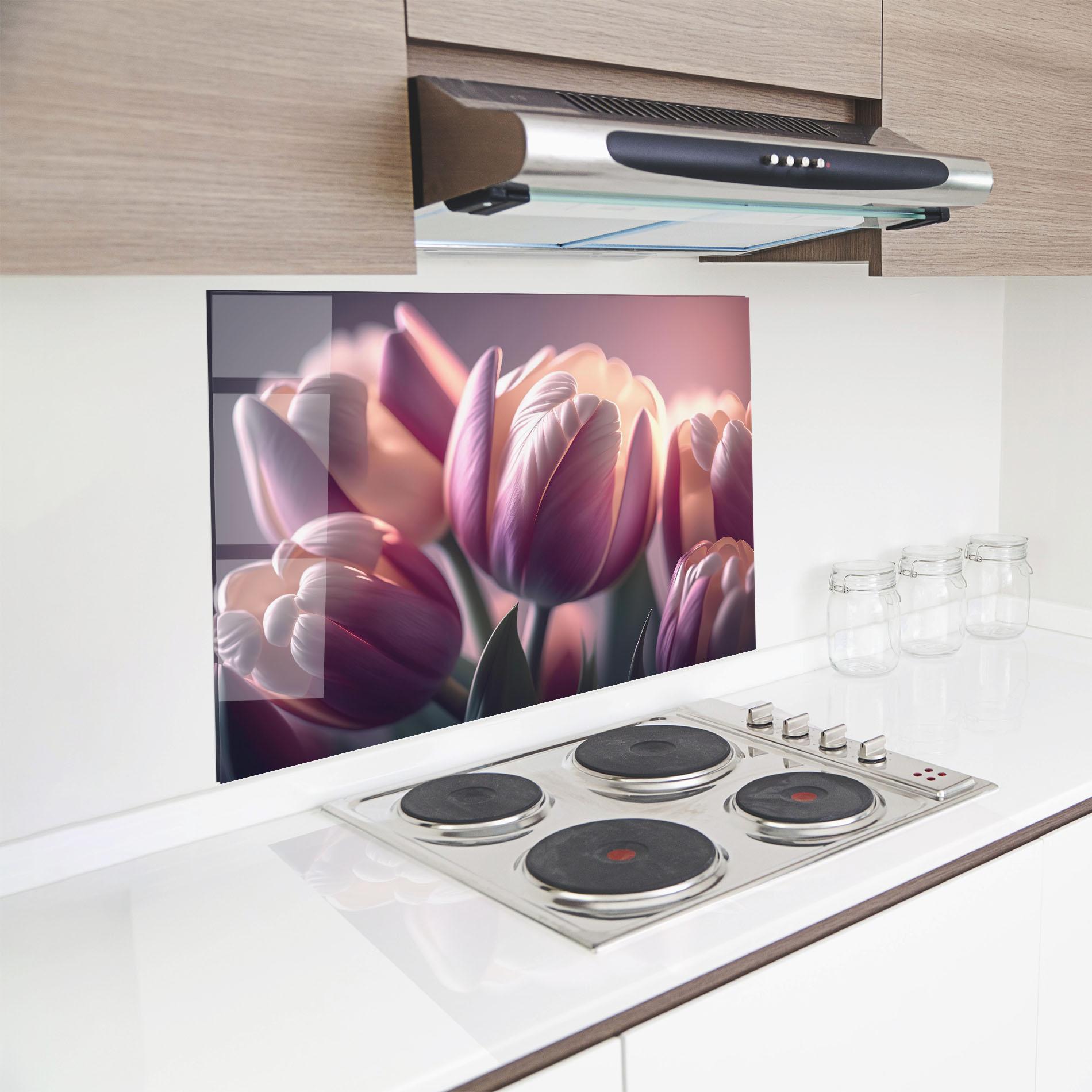 Konyhai üveg hátfal Pastel Pink Tulips mockup 8