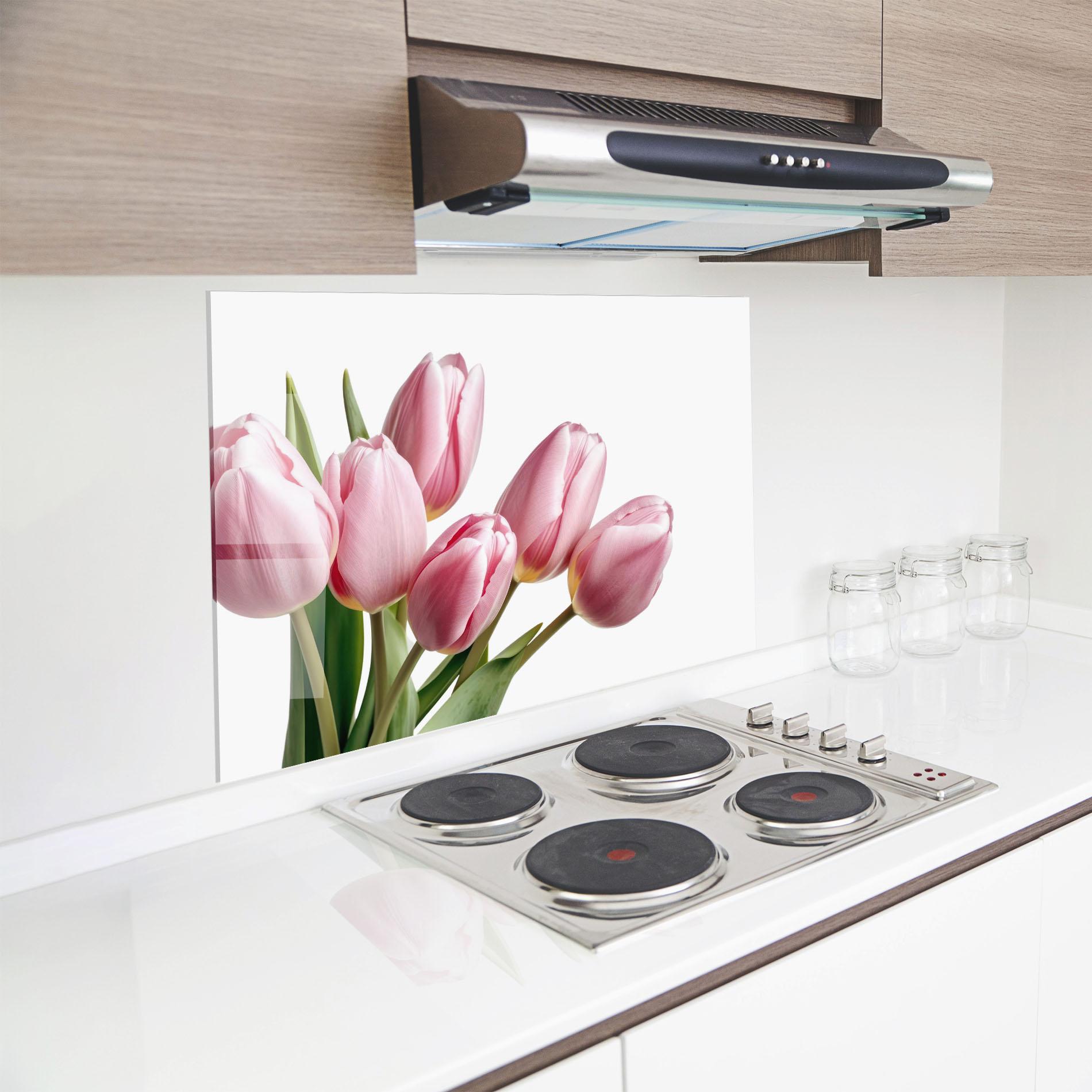 Konyhai üveg hátfal Pink Tulips mockup 8