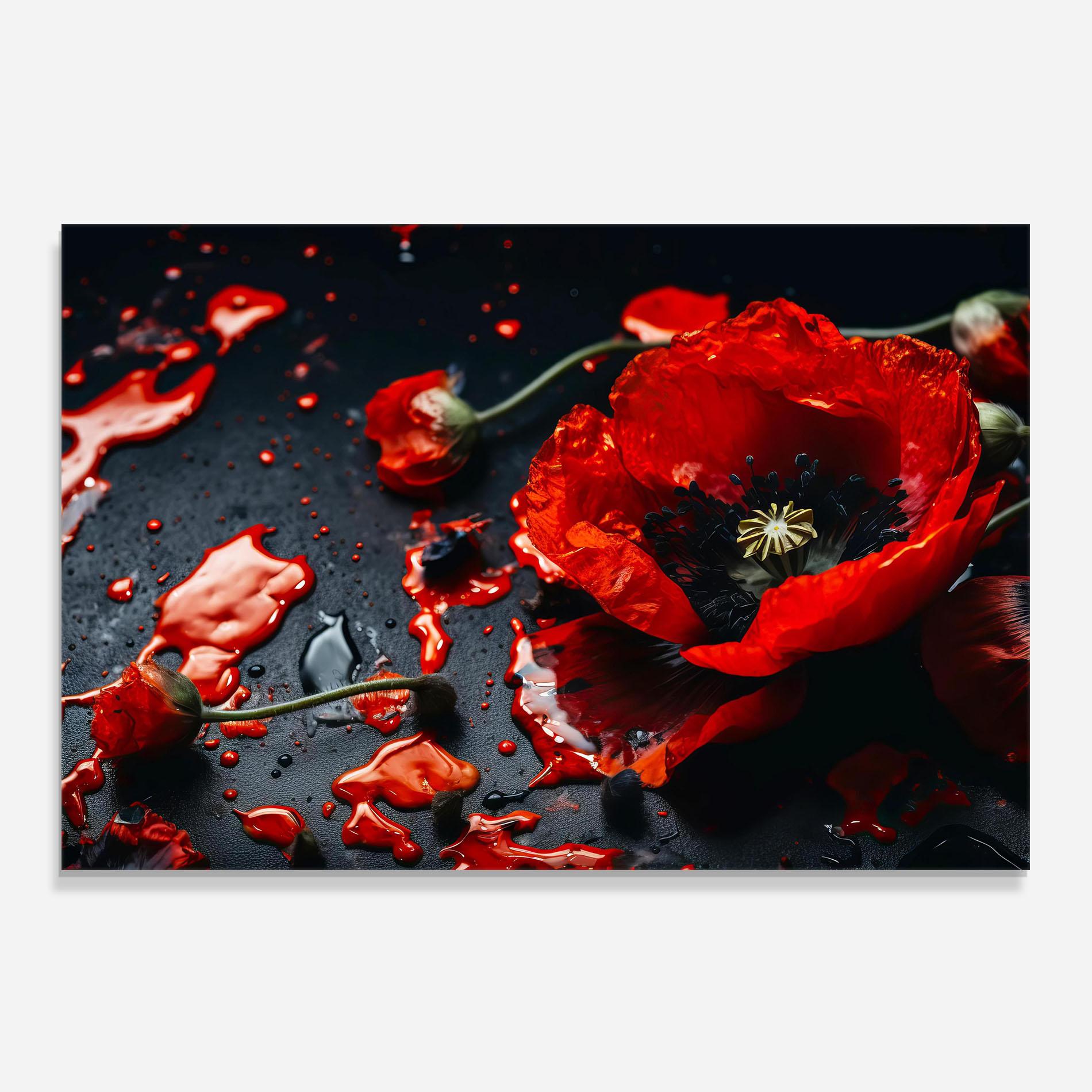 Konyhai üveg hátfal Beautiful Red Poppy Liquid mockup 0