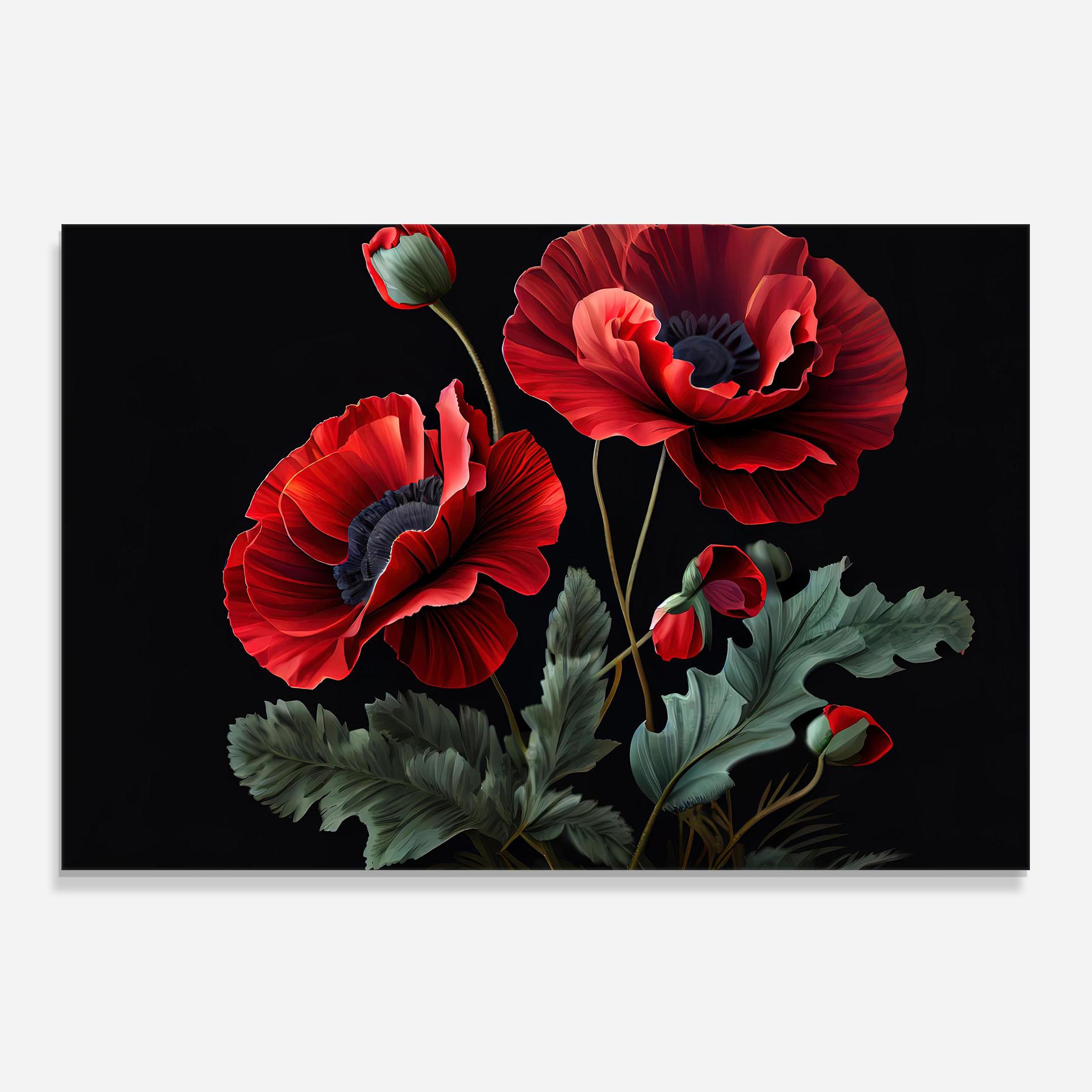 Konyhai üveg hátfal Poppy On Black mockup 0