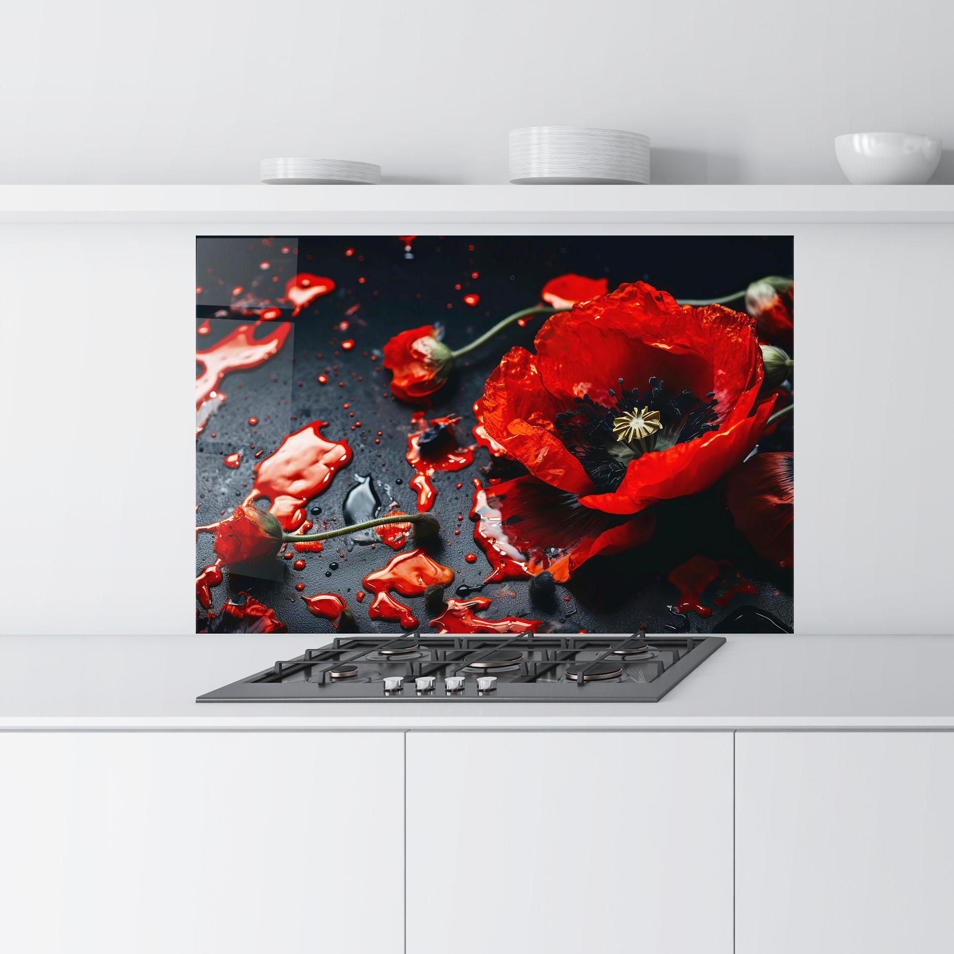 Konyhai üveg hátfal Beautiful Red Poppy Liquid mockup 9
