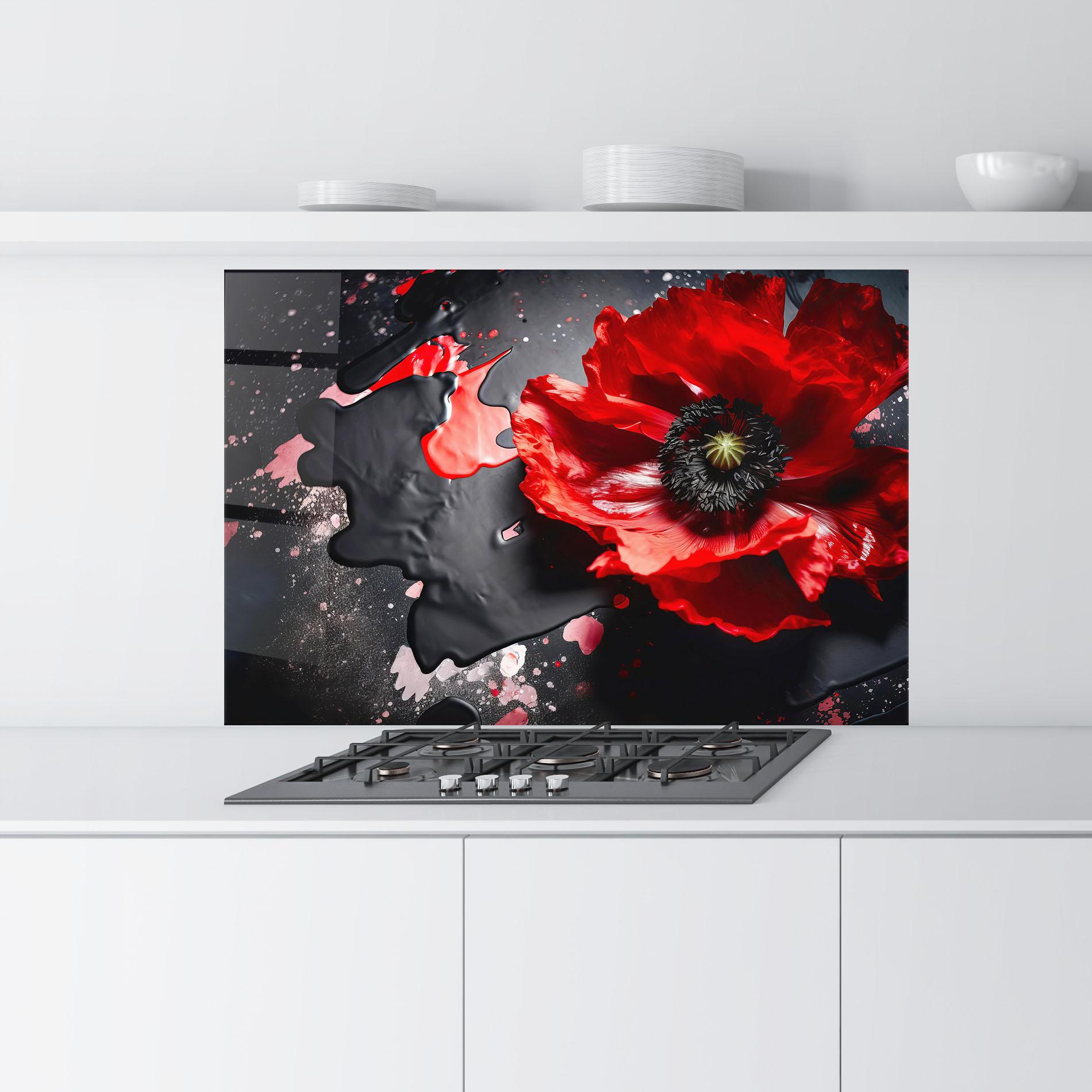 Konyhai üveg hátfal Black Liquid Poppy mockup 9