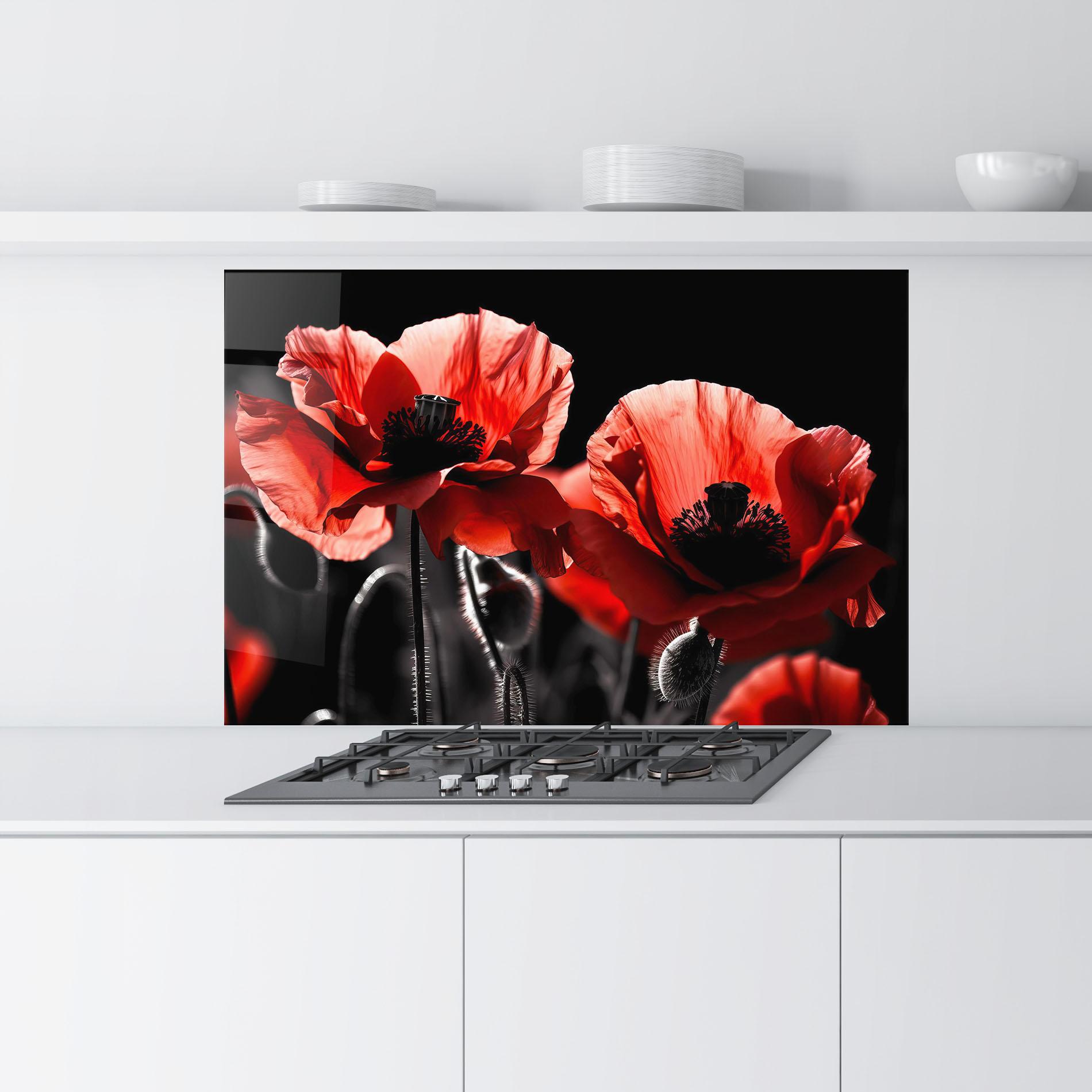 Konyhai üveg hátfal Light Red Poppy On Black mockup 9