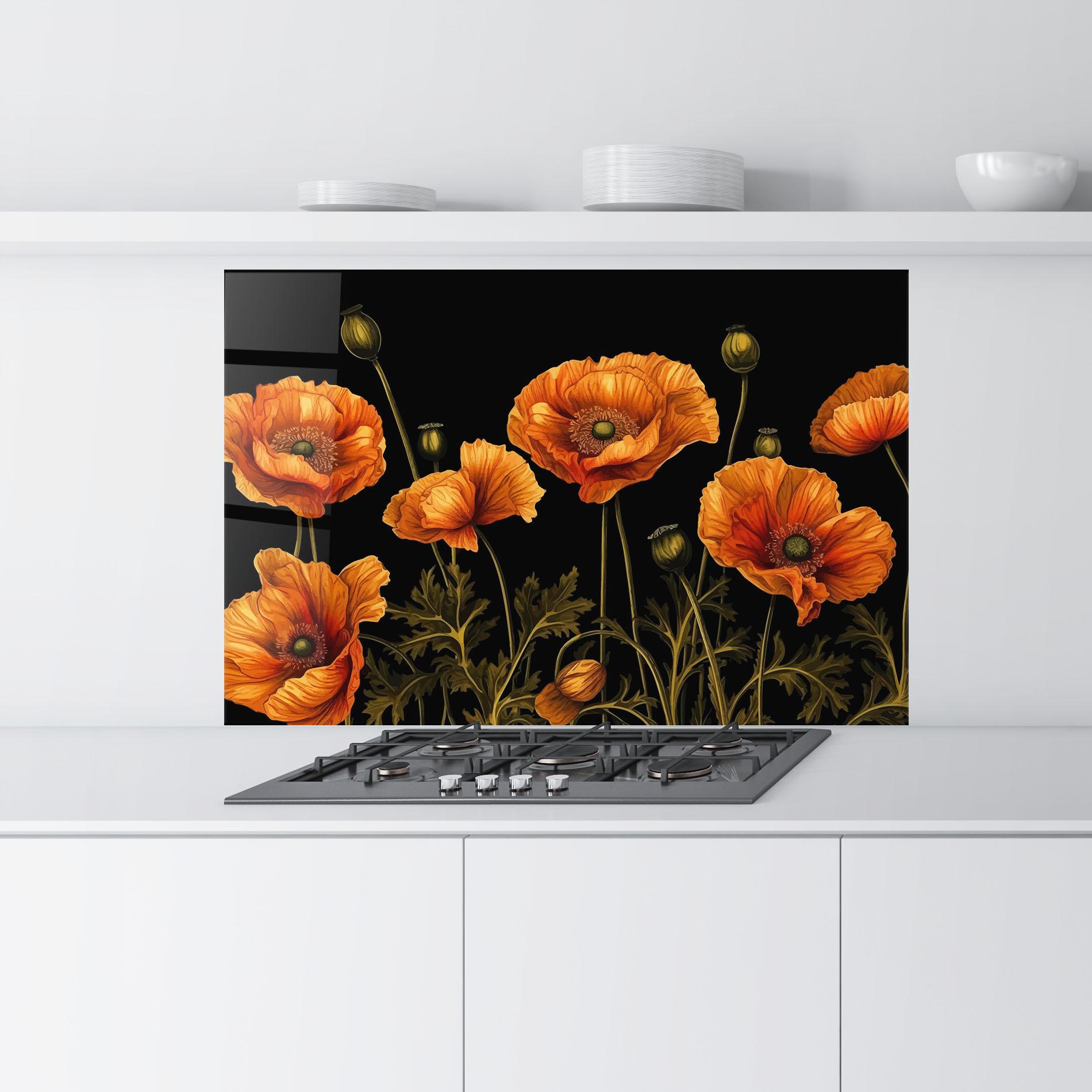 Konyhai üveg hátfal Orange Poppies mockup 9