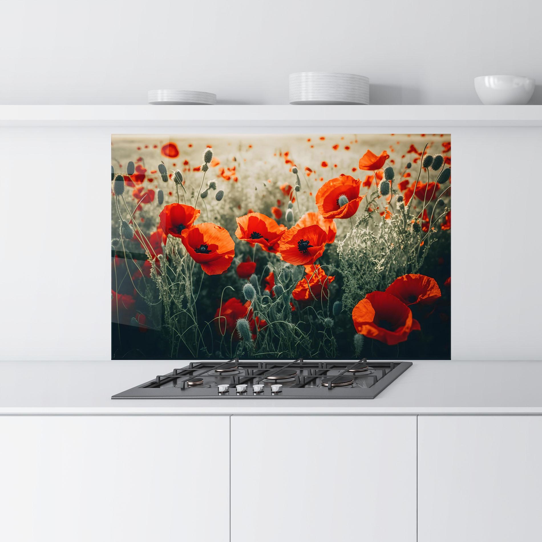 Konyhai üveg hátfal Poppy Grass Field mockup 9