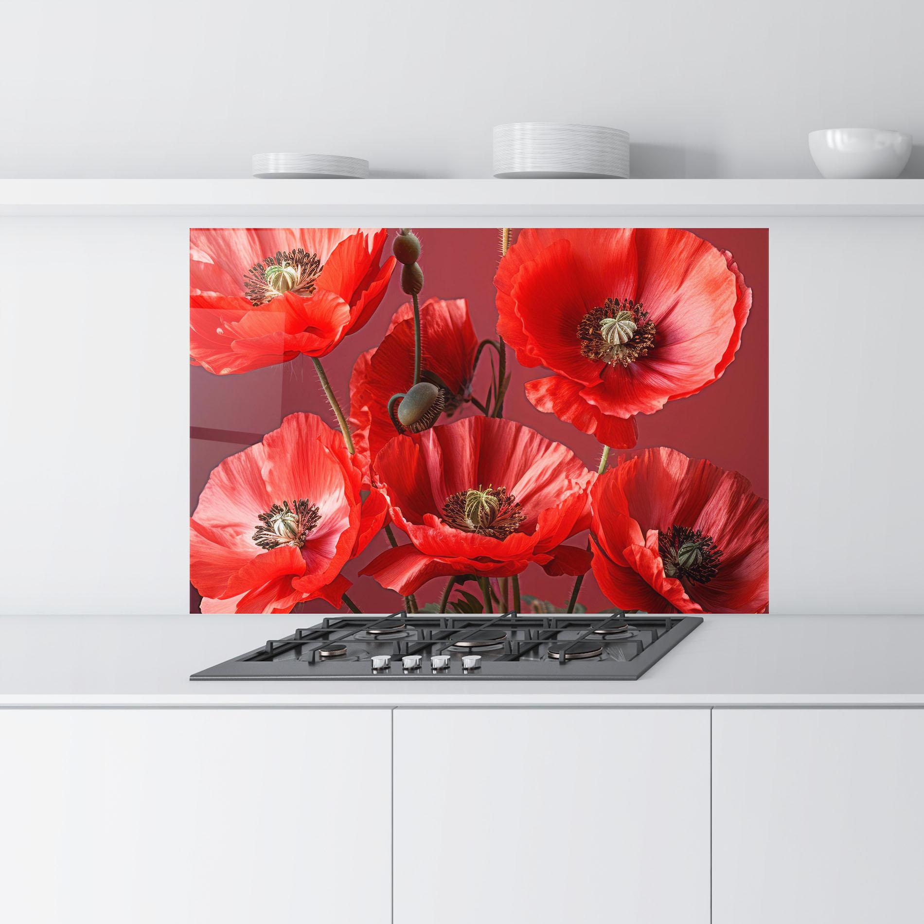 Konyhai üveg hátfal Red Poppies mockup 9