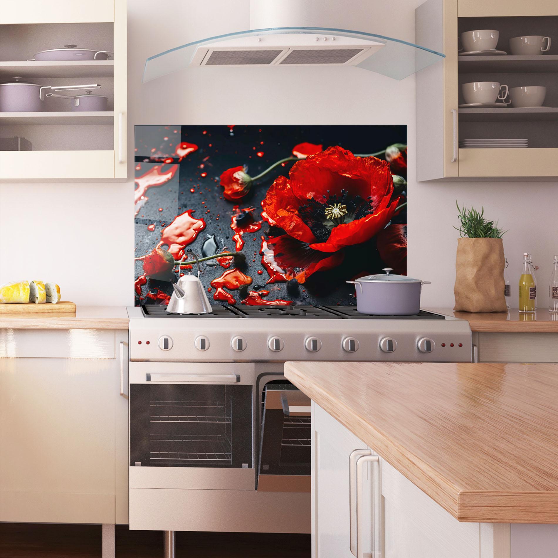 Konyhai üveg hátfal Beautiful Red Poppy Liquid mockup 1
