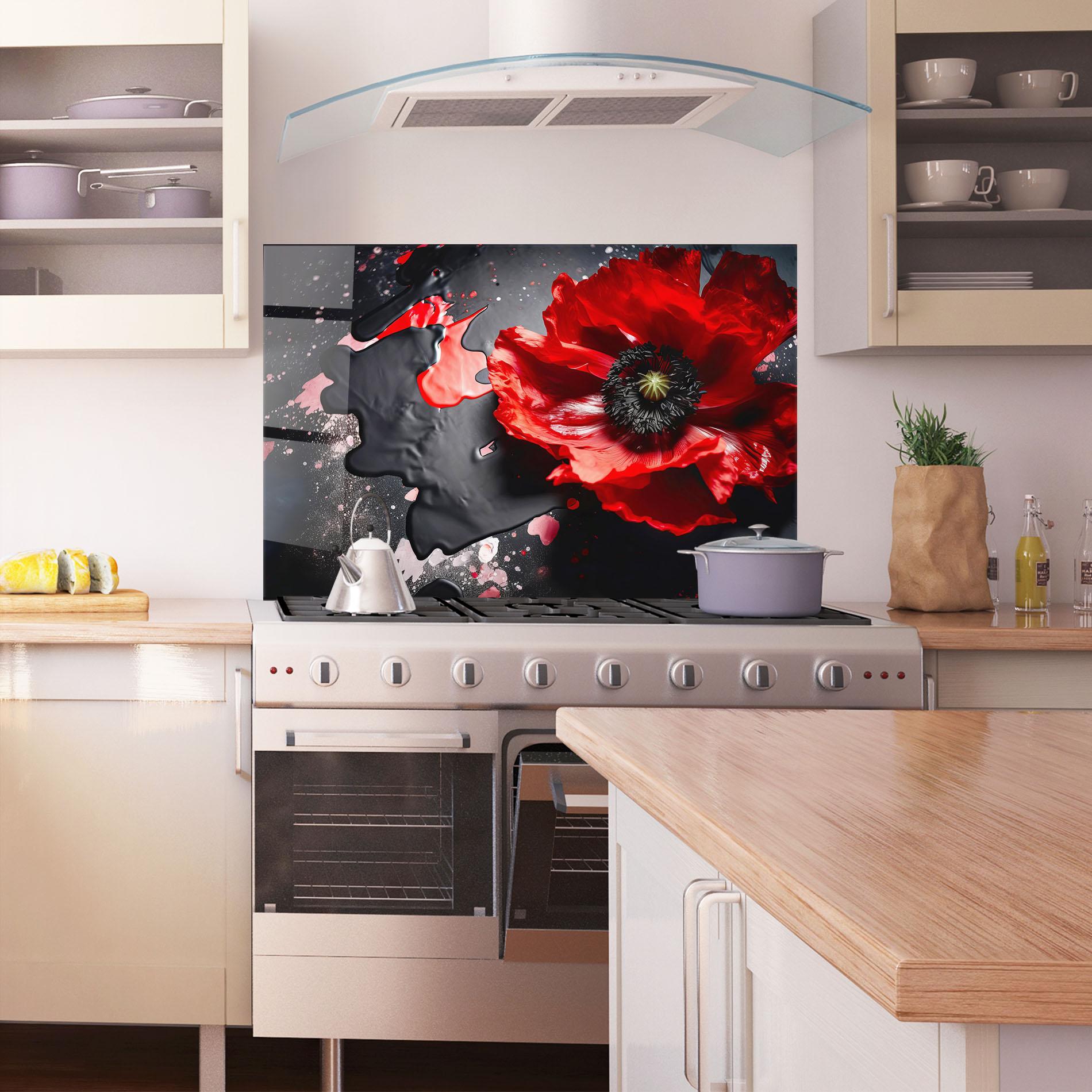 Konyhai üveg hátfal Black Liquid Poppy mockup 1