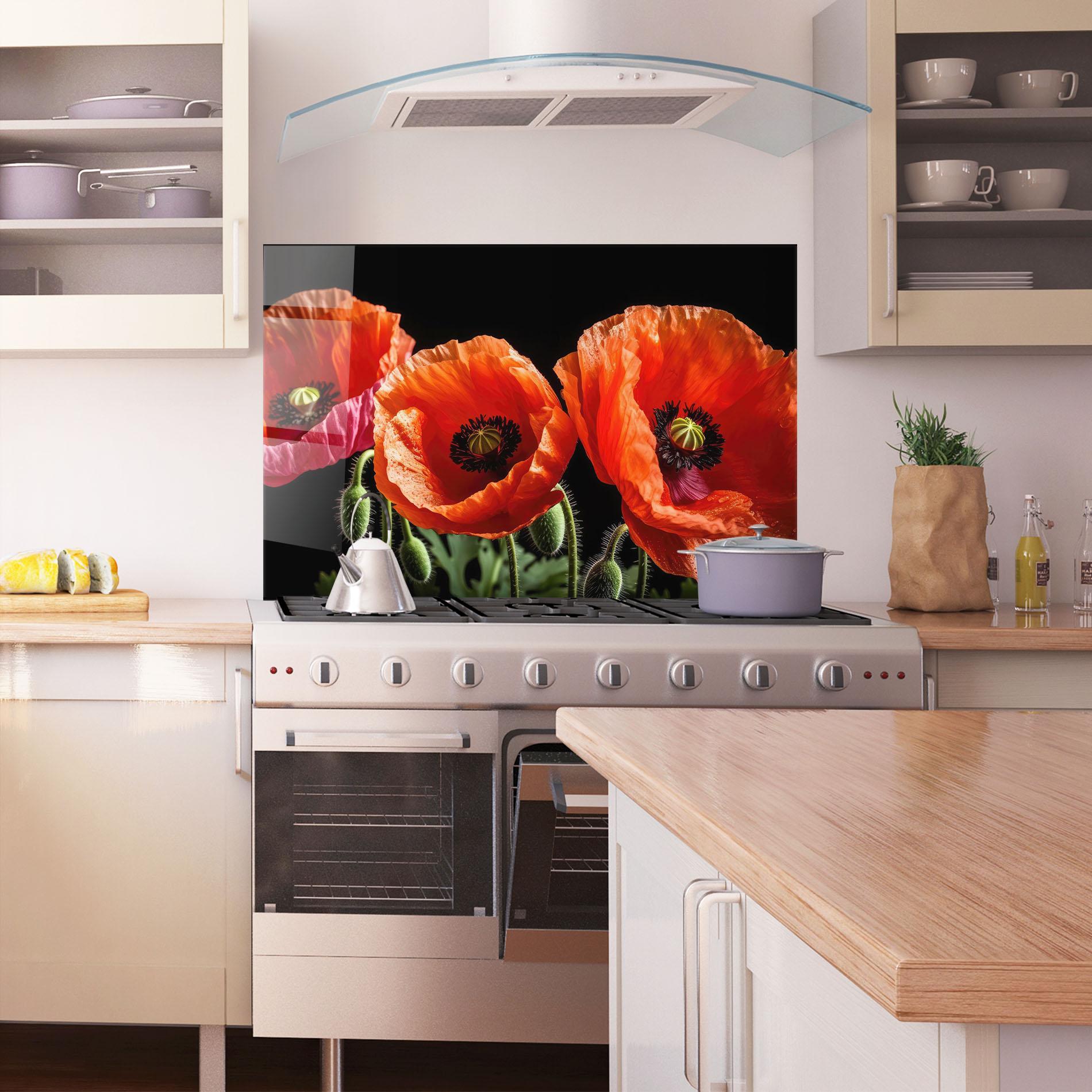 Konyhai üveg hátfal Dark Orange Poppies mockup 1