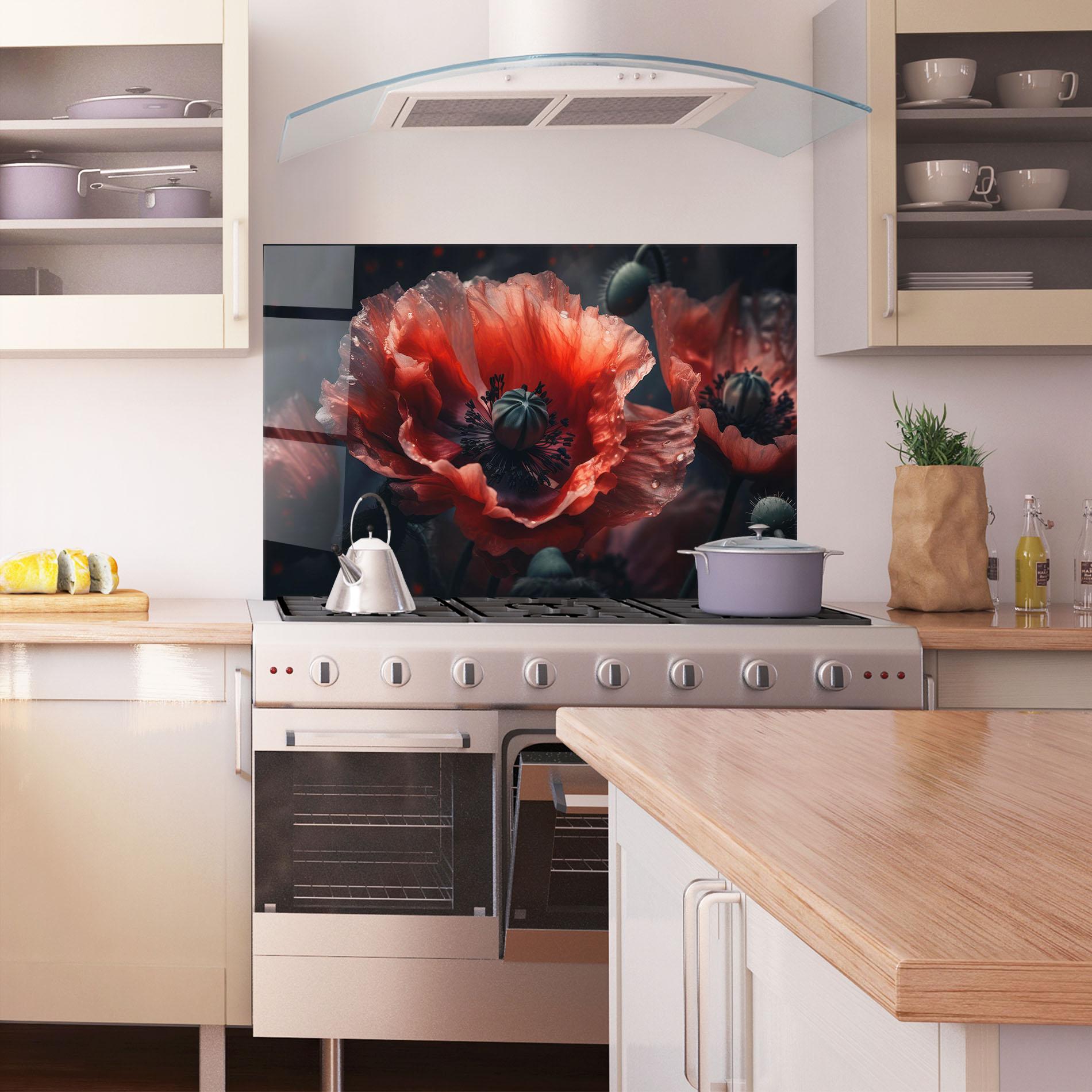 Konyhai üveg hátfal Dark Shade Poppy mockup 1