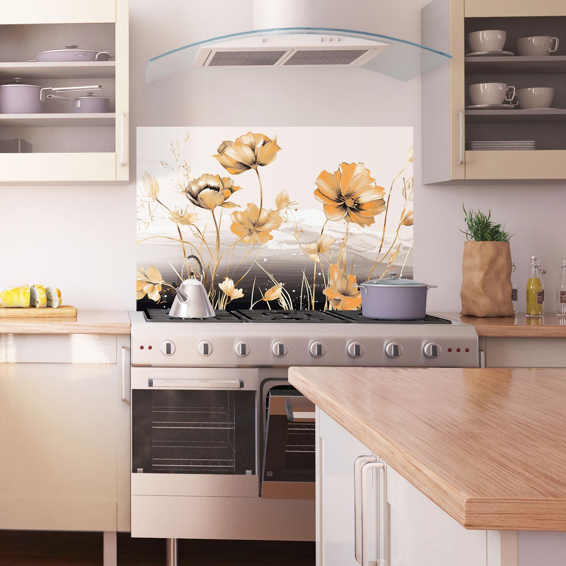 Konyhai üveg hátfal Gold Black Poppy mockup 1
