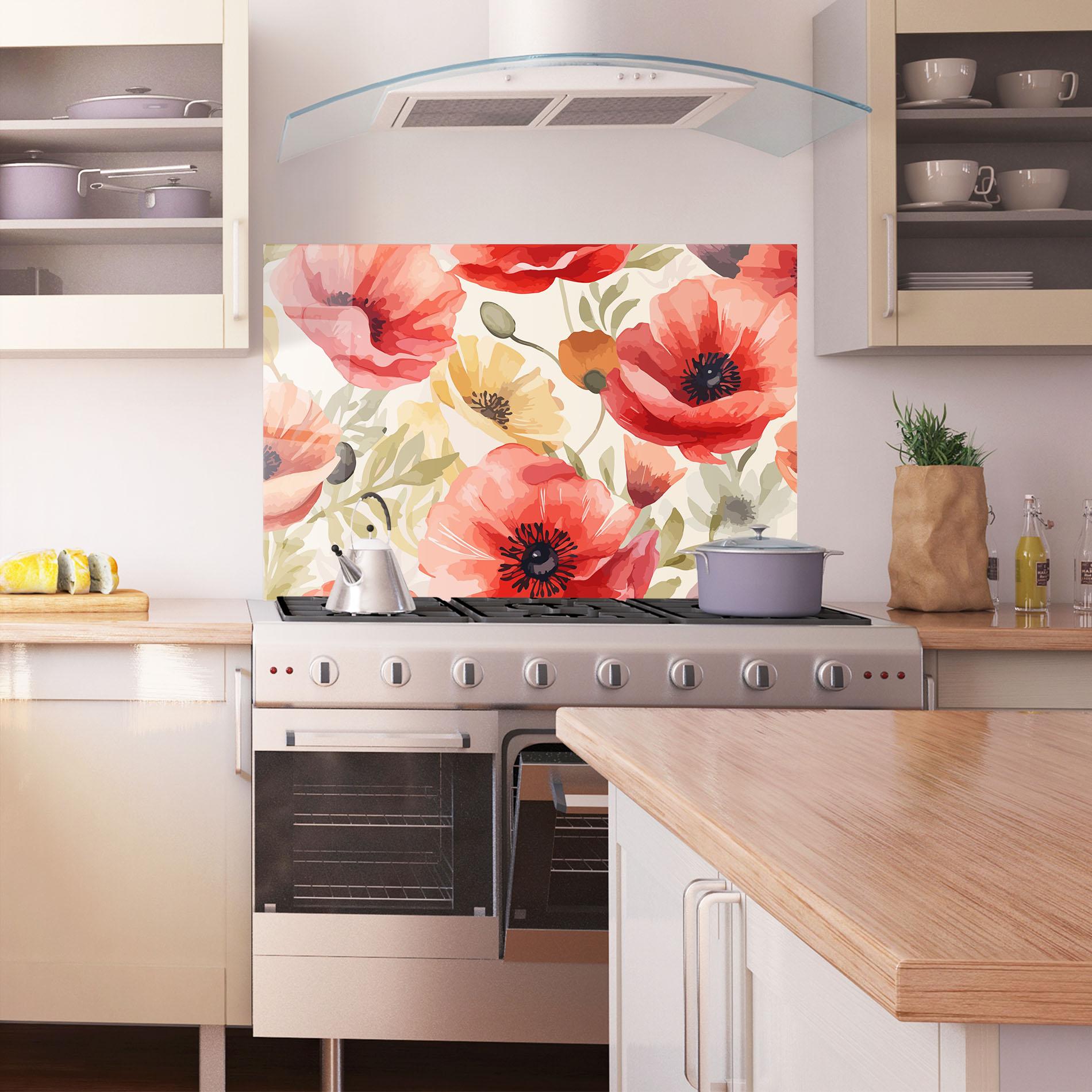 Konyhai üveg hátfal Orange Red Poppy mockup 1