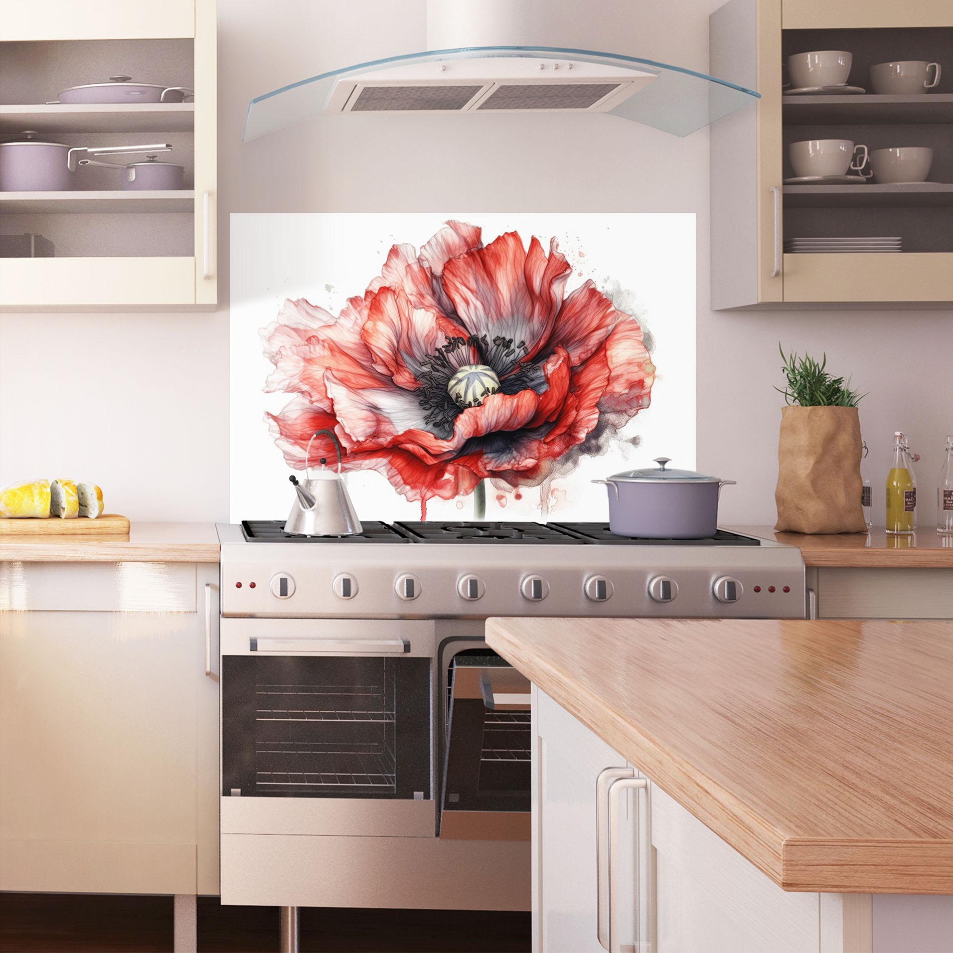 Konyhai üveg hátfal Painted Red Poppy mockup 1