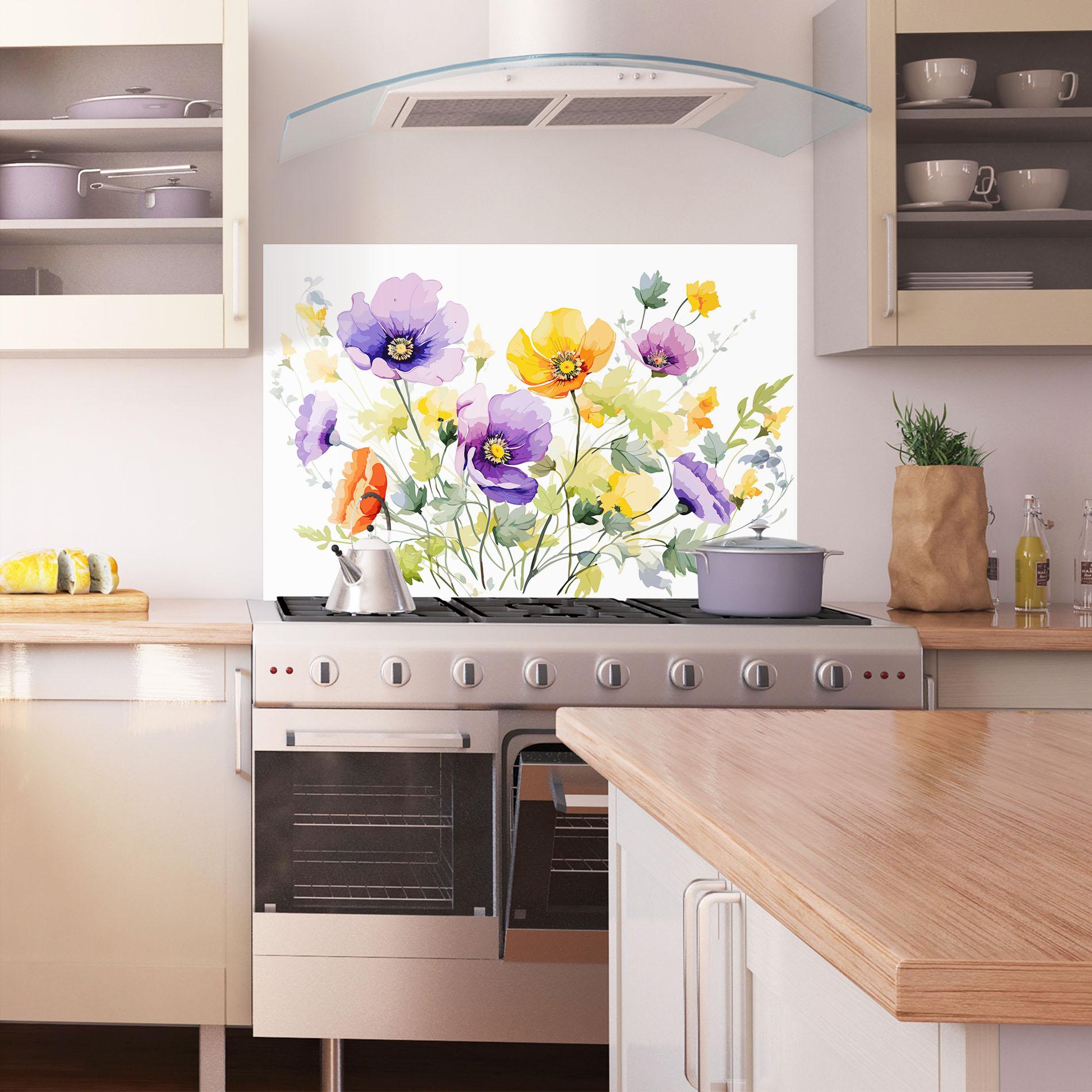 Konyhai üveg hátfal Purple Orange Poppy mockup 1