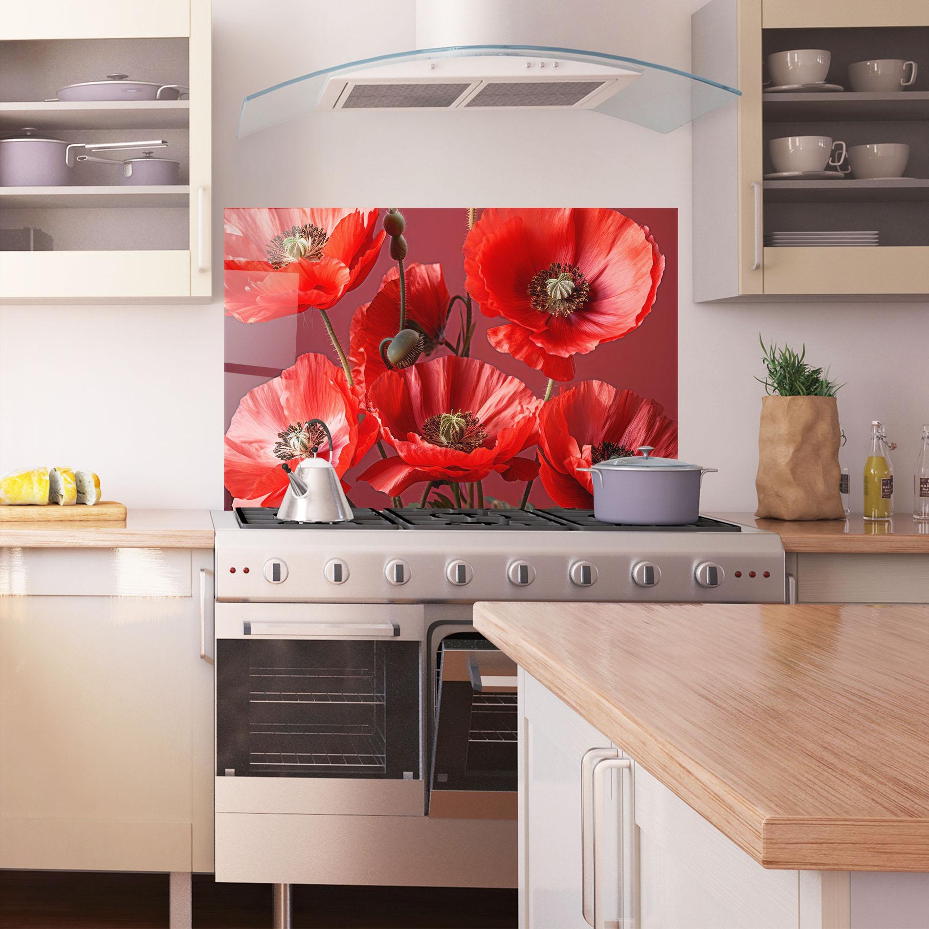 Konyhai üveg hátfal Red Poppies mockup 1