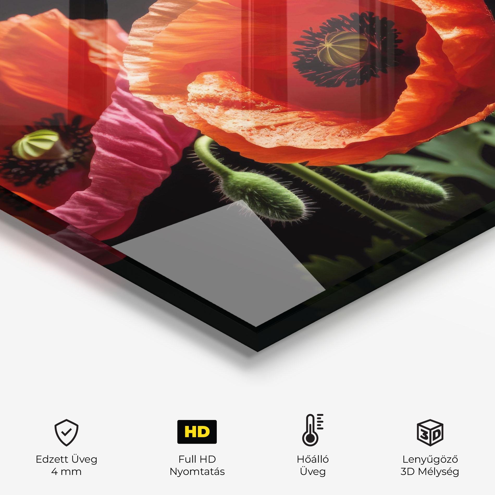 Konyhai üveg hátfal Dark Orange Poppies mockup 2