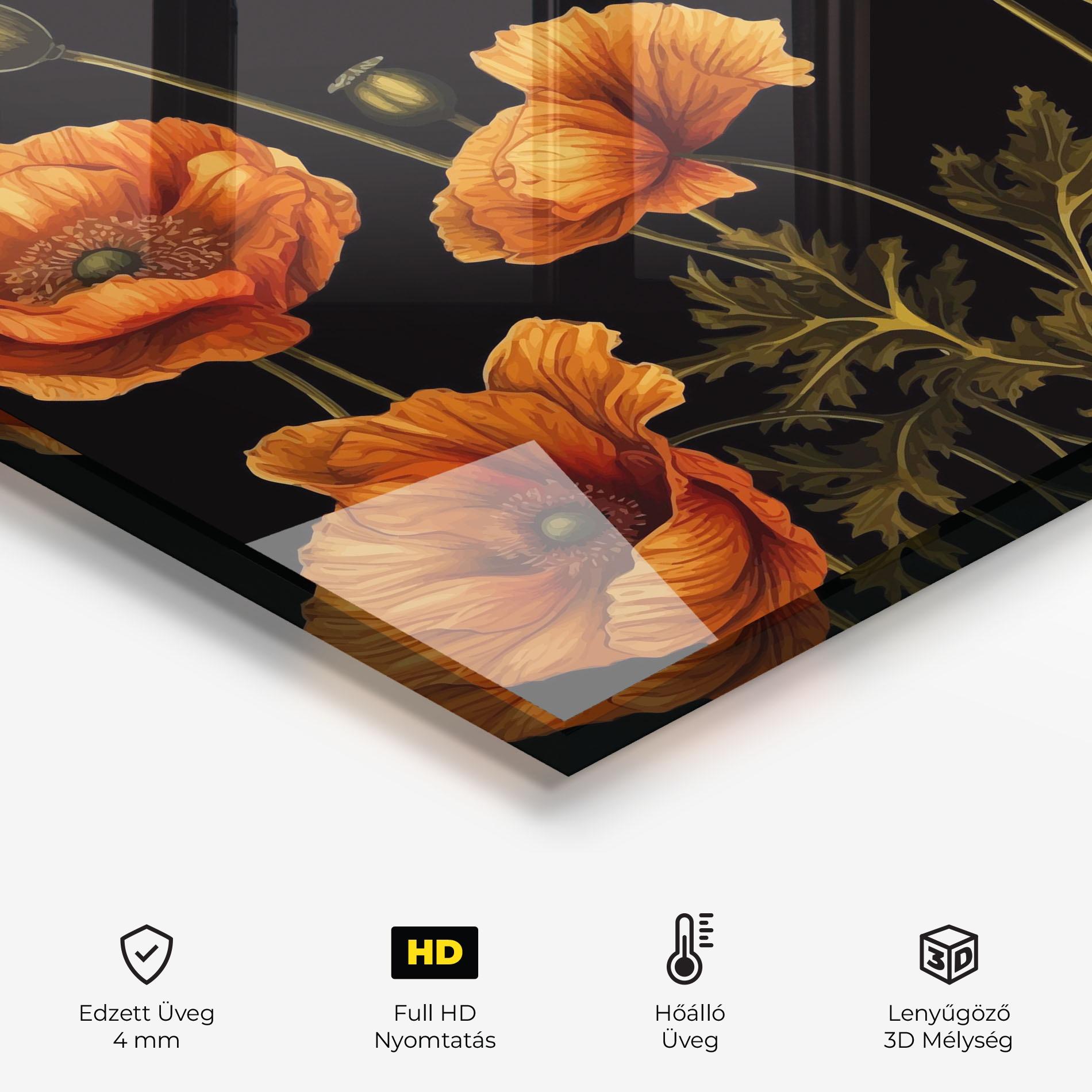 Konyhai üveg hátfal Orange Poppies mockup 2
