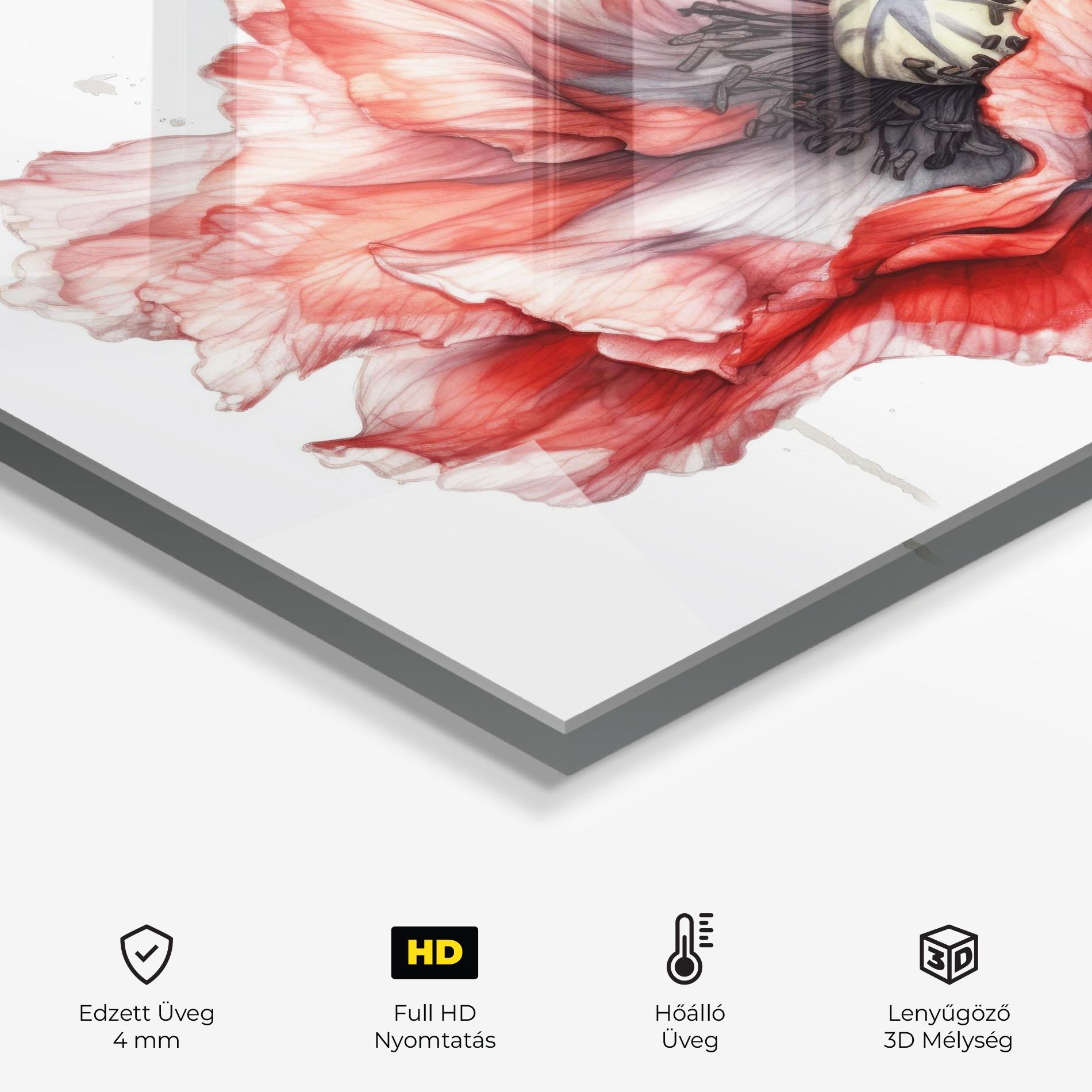 Konyhai üveg hátfal Painted Red Poppy mockup 2