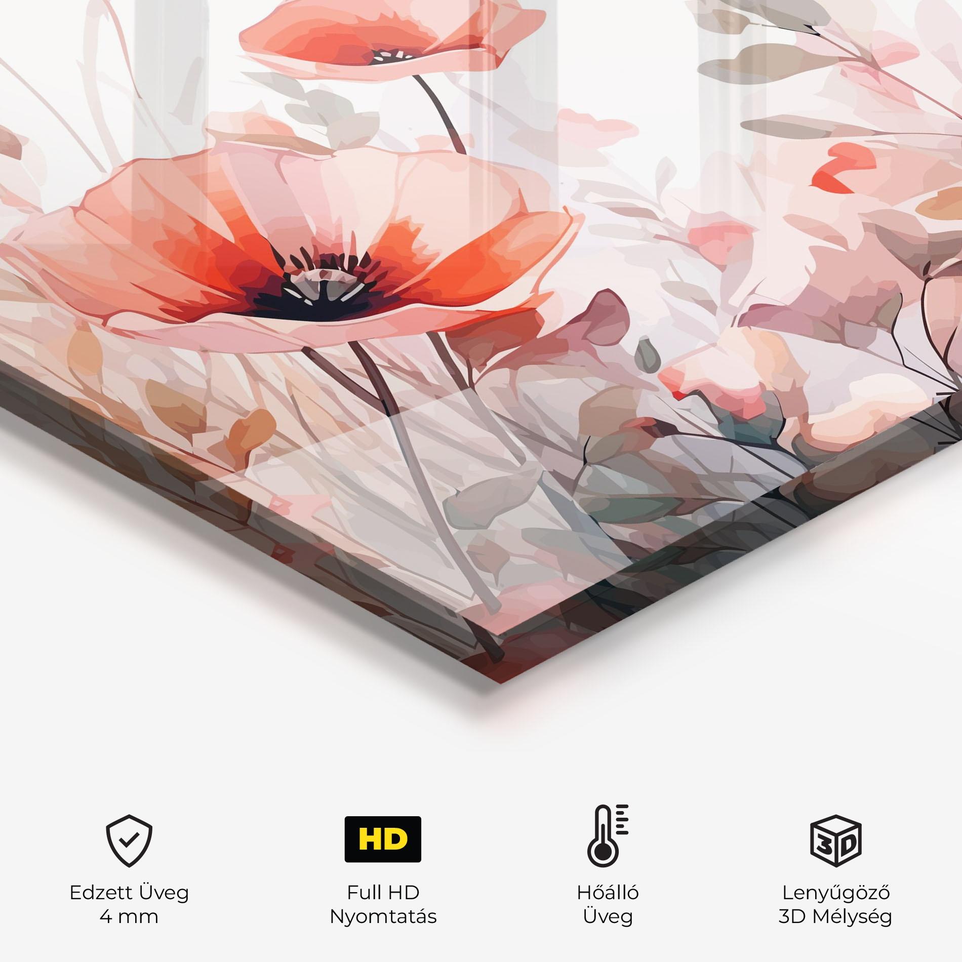 Konyhai üveg hátfal Pastel Red Poppy mockup 2