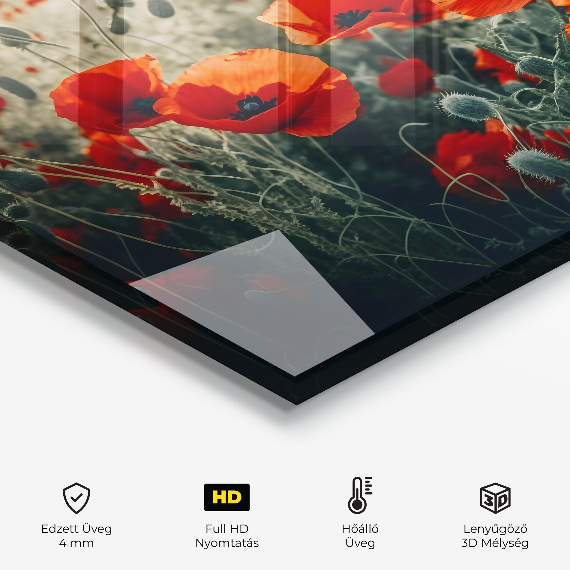 Konyhai üveg hátfal Poppy Grass Field mockup 2