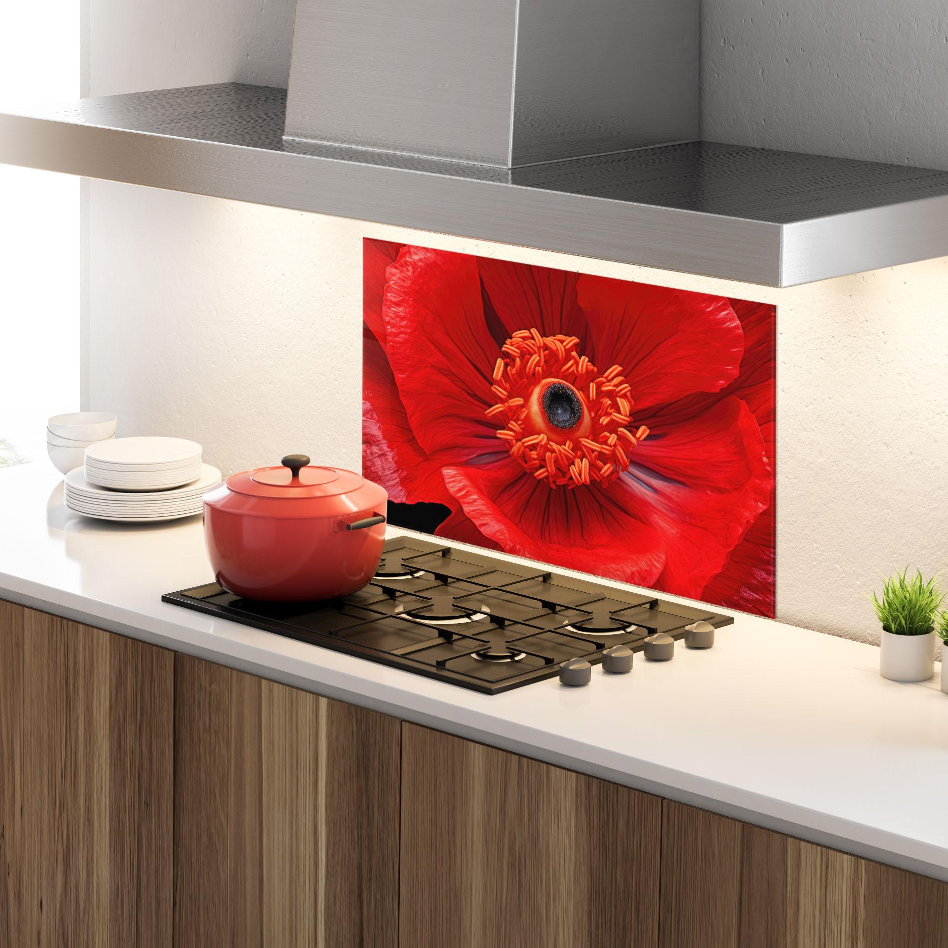 Konyhai üveg hátfal Big Poppy Close Up mockup 4