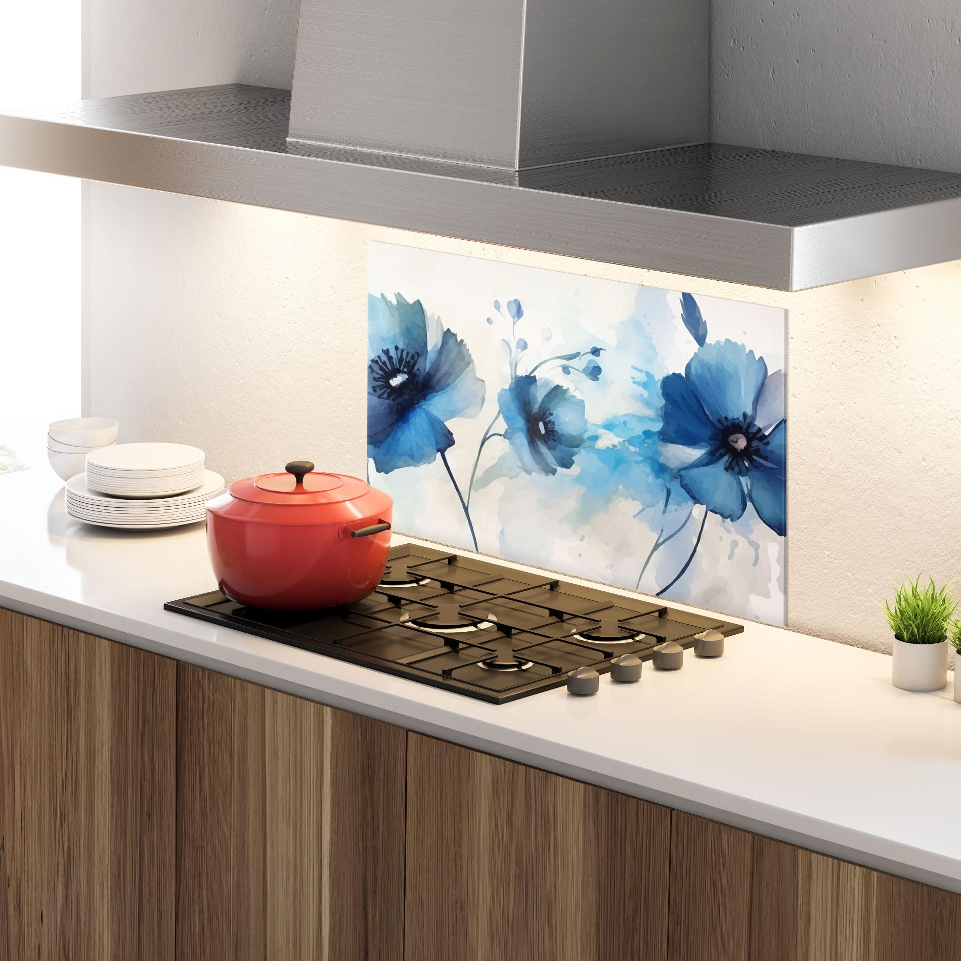 Konyhai üveg hátfal Blue Poppies mockup 4