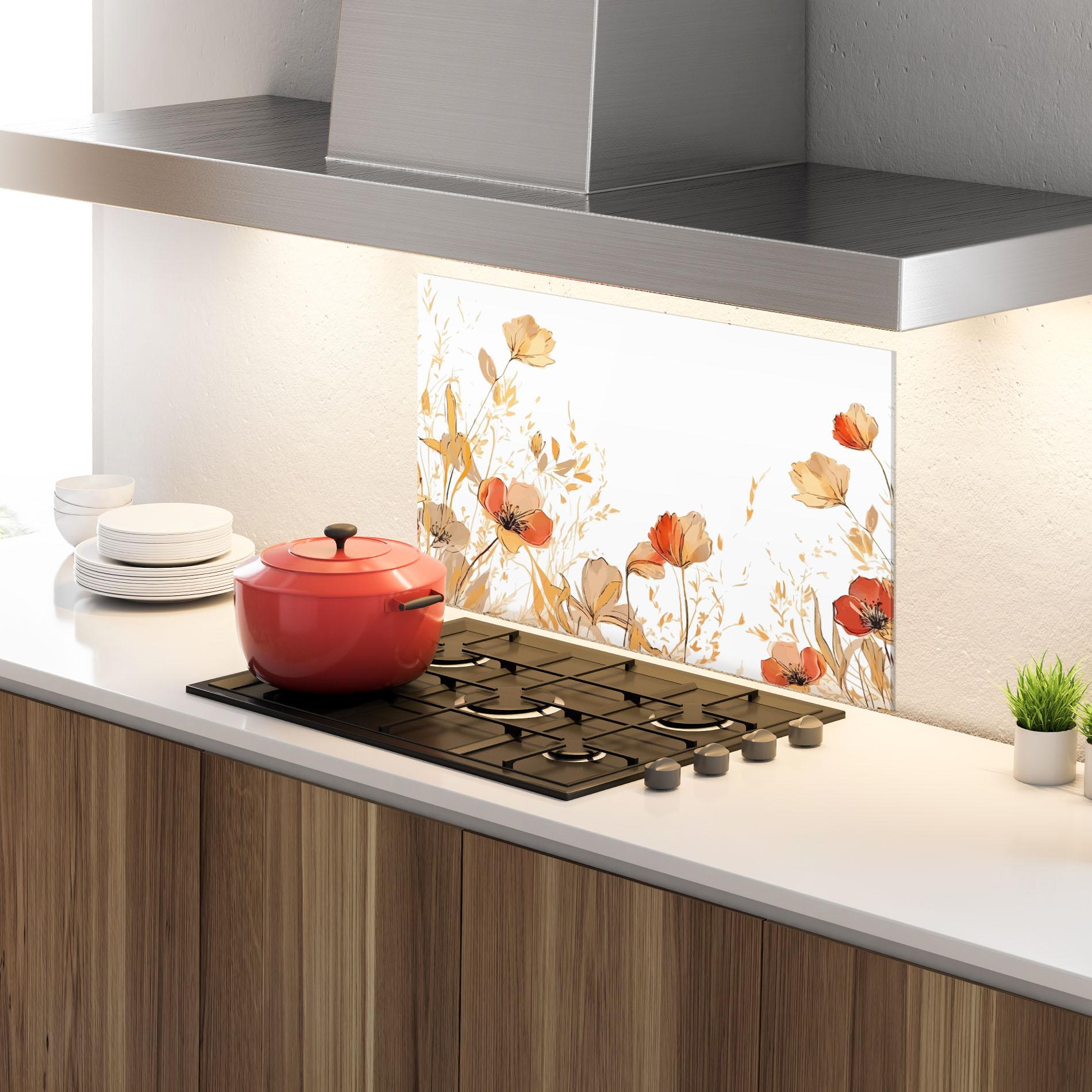 Konyhai üveg hátfal Gold Red Poppy mockup 4