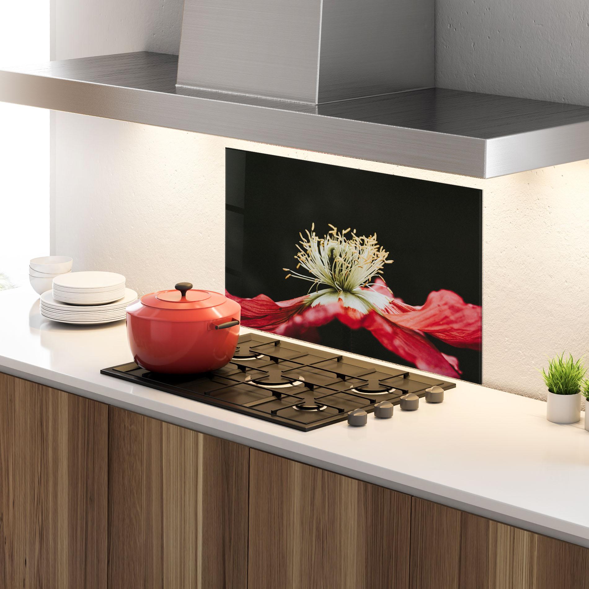 Konyhai üveg hátfal Open Poppy Close Up mockup 4