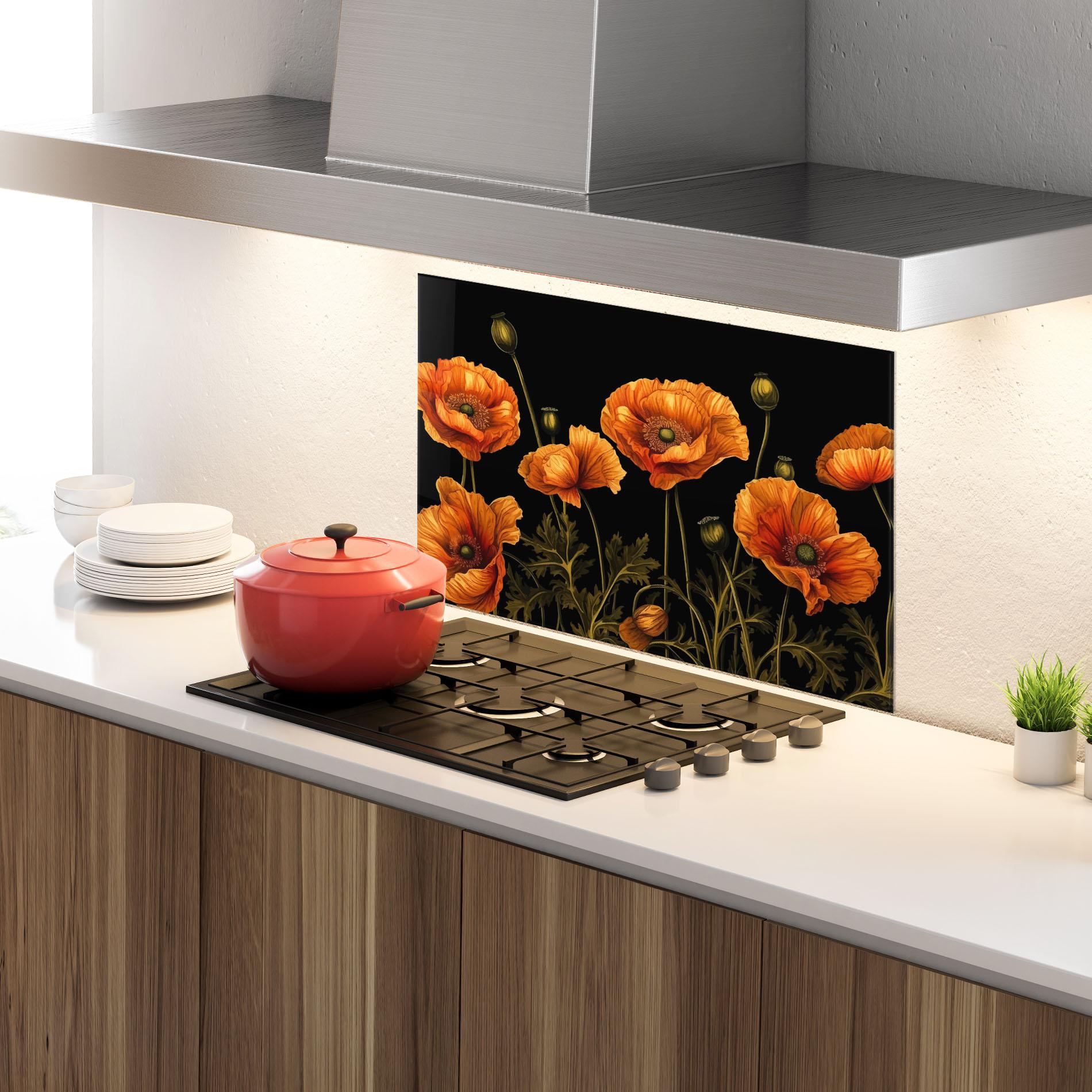 Konyhai üveg hátfal Orange Poppies mockup 4